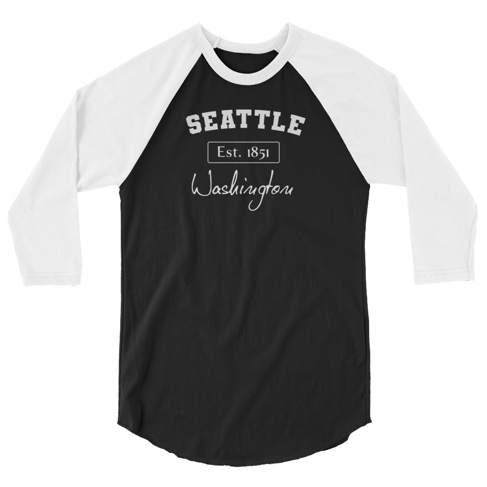 Seattle, Washington 3/4 Sleeve Women's Raglan Shirt Black/White