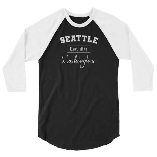 Seattle, Washington 3/4 Sleeve Women's Raglan Shirt Black/White