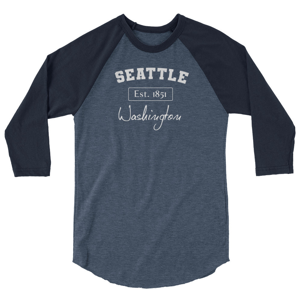 Seattle, Washington 3/4 Sleeve Women's Raglan Shirt Heather Denim/Navy