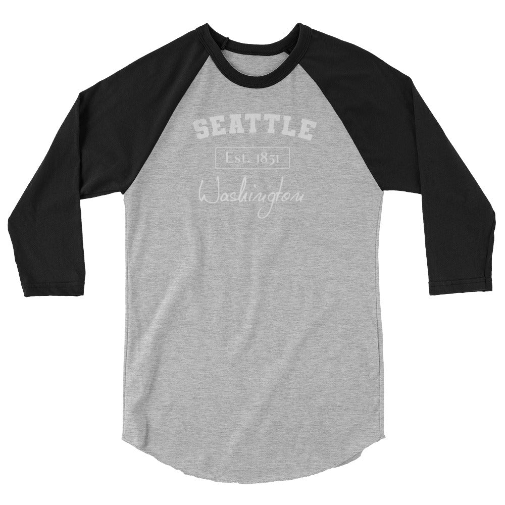 Seattle, Washington 3/4 Sleeve Women's Raglan Shirt Heather Grey/Black