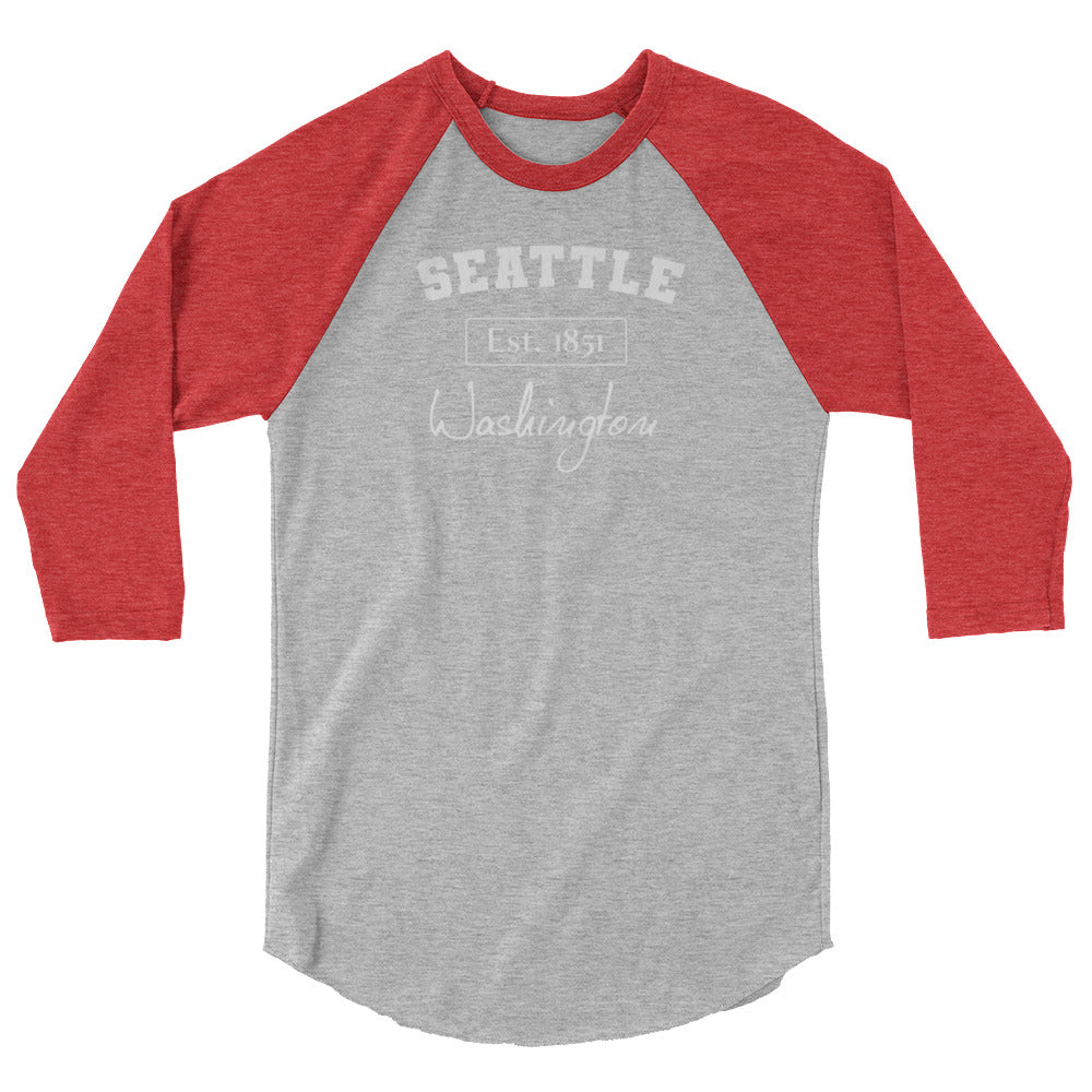 Seattle, Washington 3/4 Sleeve Women's Raglan Shirt Heather Grey/Heather Red