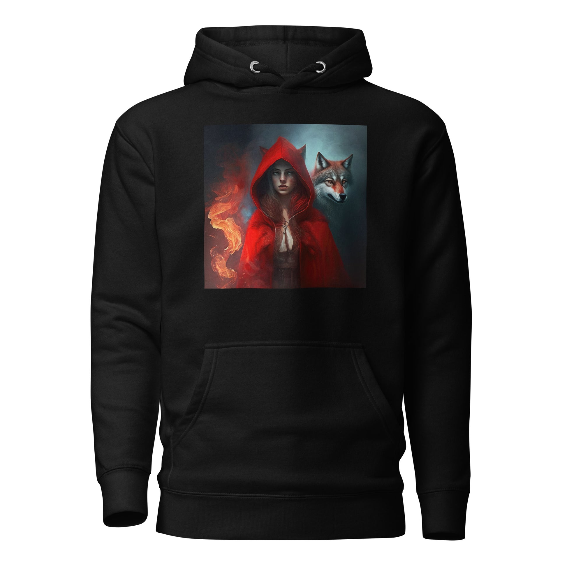 Fiery Red Riding Hood & Wolf Hoodie Black