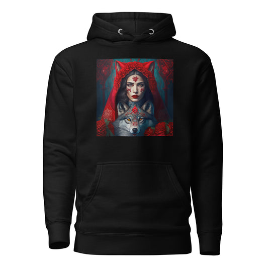 Red Riding Hood Unites with the Wolf Women's Hoodie Black