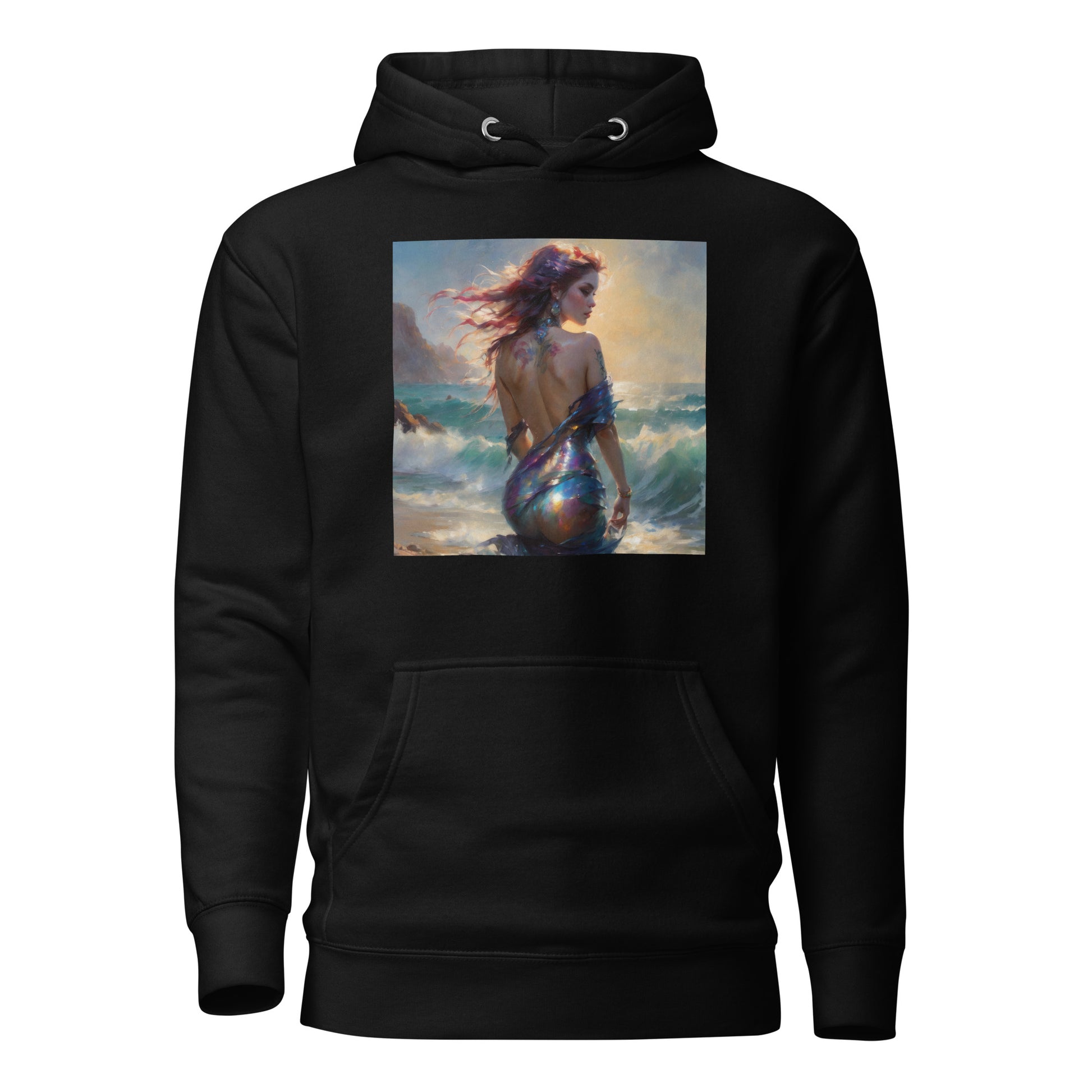 Enchanting Mermaid on Beach Women's Fantasy Hoodie Black