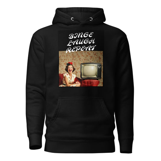 Binge Laugh Repeat Women's Funny Hoodie Black