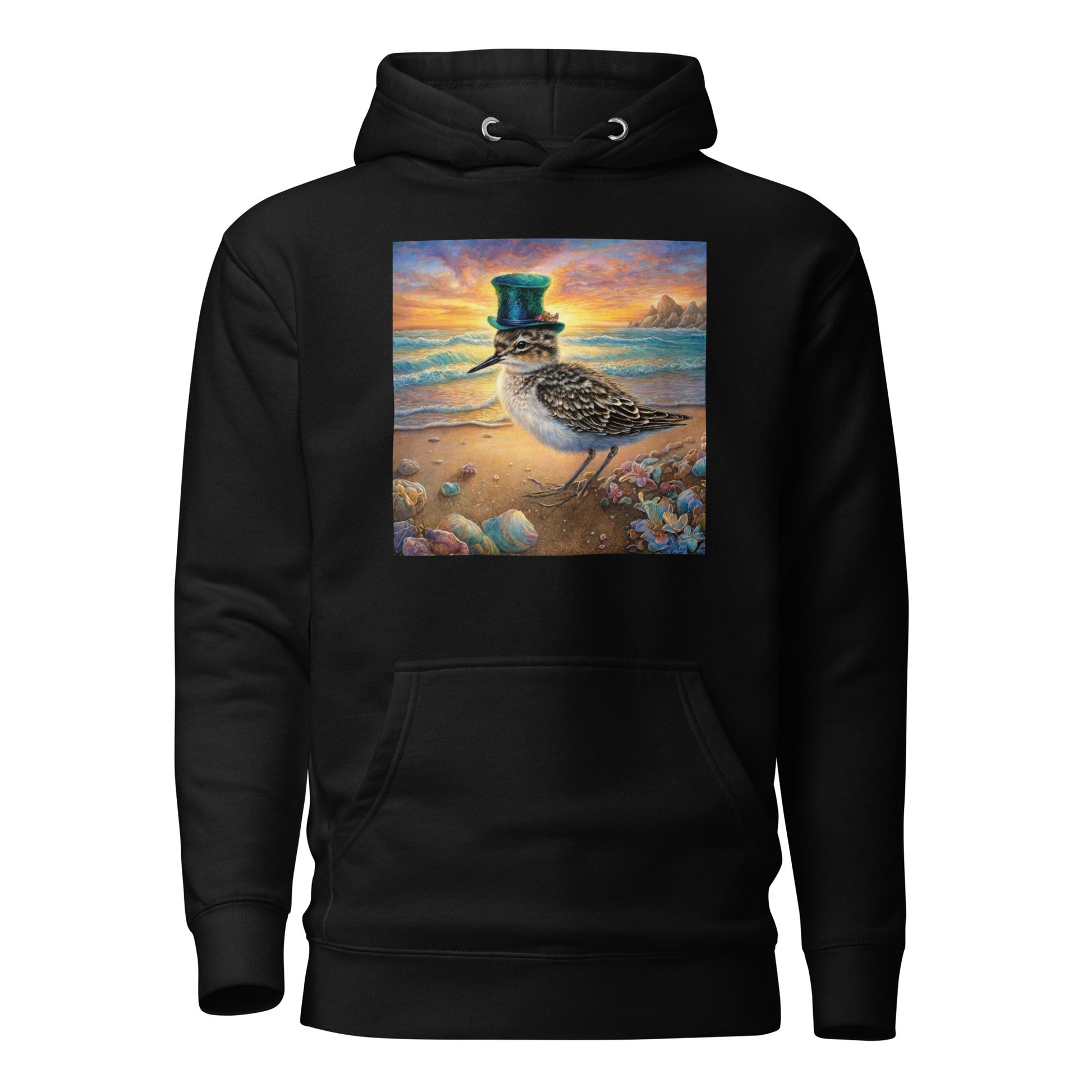 Sandpiper in Top Hat Women's Beach Hoodie Black