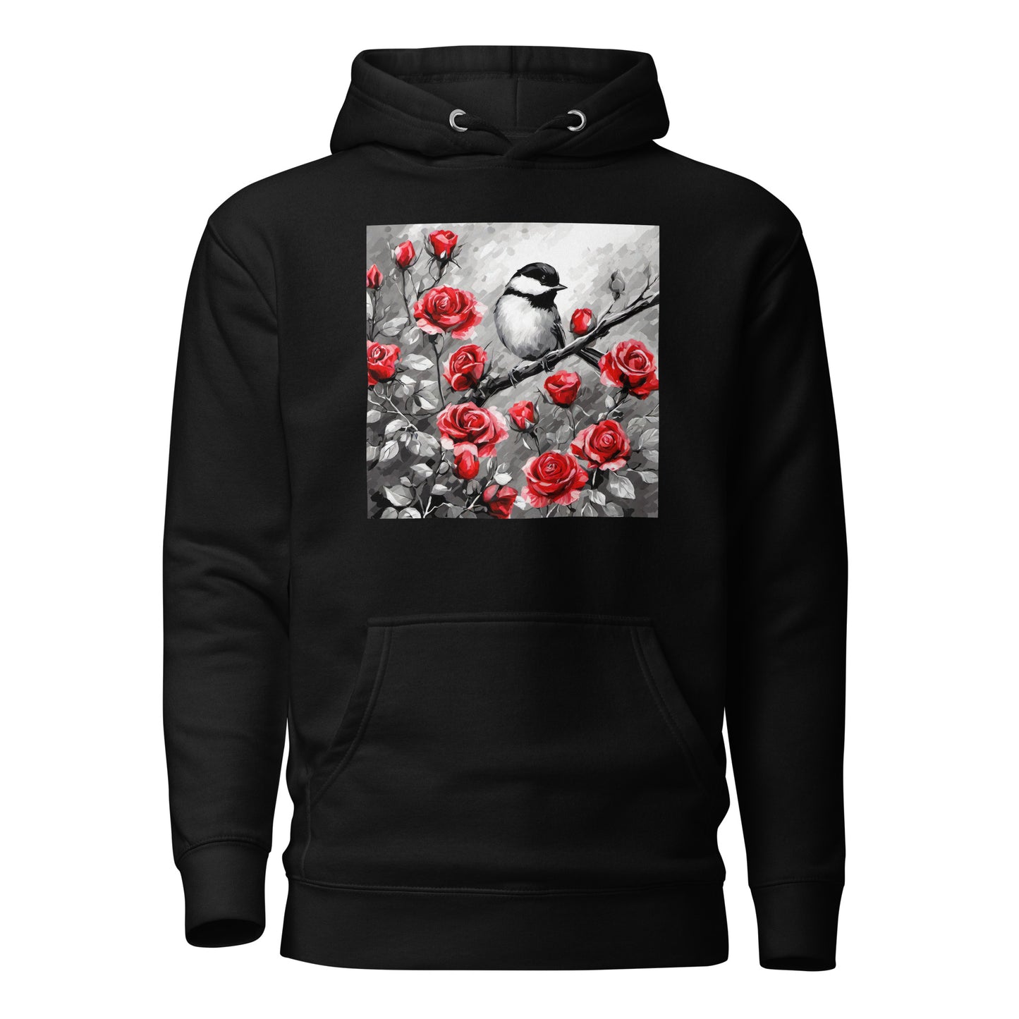 Chickadee Among Roses Women's Bird Lover Hoodie Black