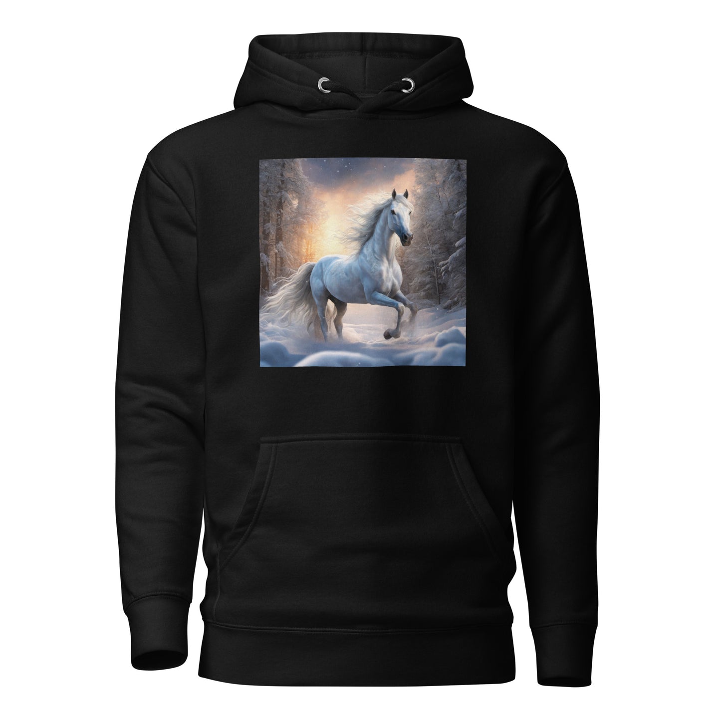 Beautiful White Winter Horse Women's Animal Lover Hoodie Black