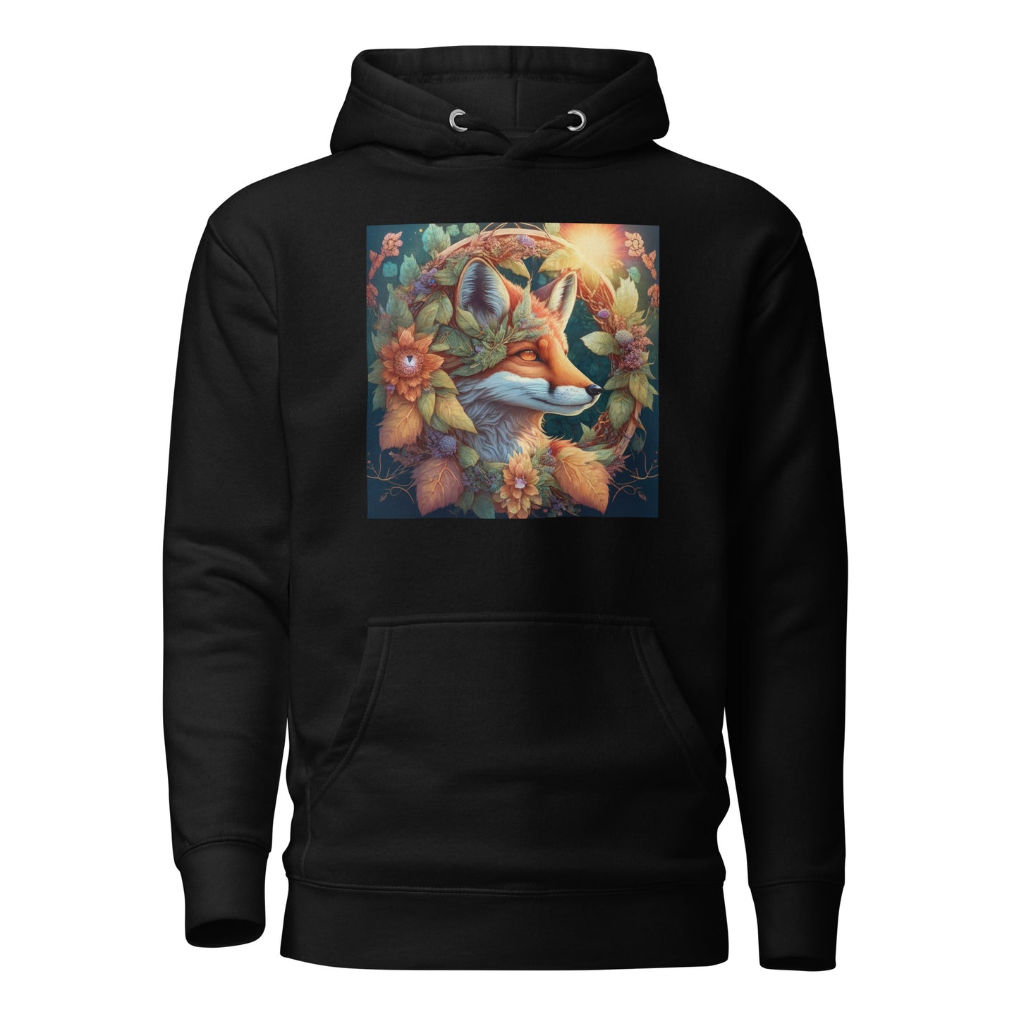 Red Fox Wreath Women's Animal Lover Hoodie Black