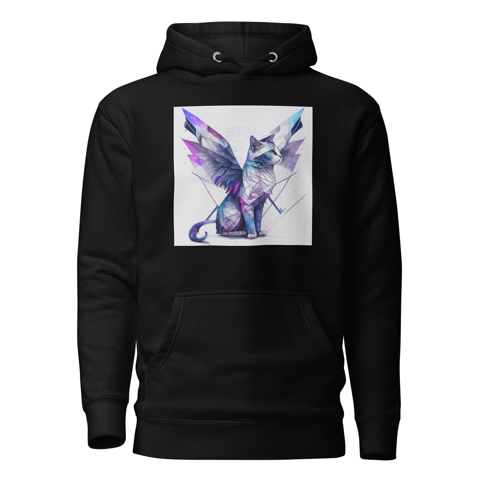 Geometric Cat with Wings Women's Cat Lover Hoodie Black