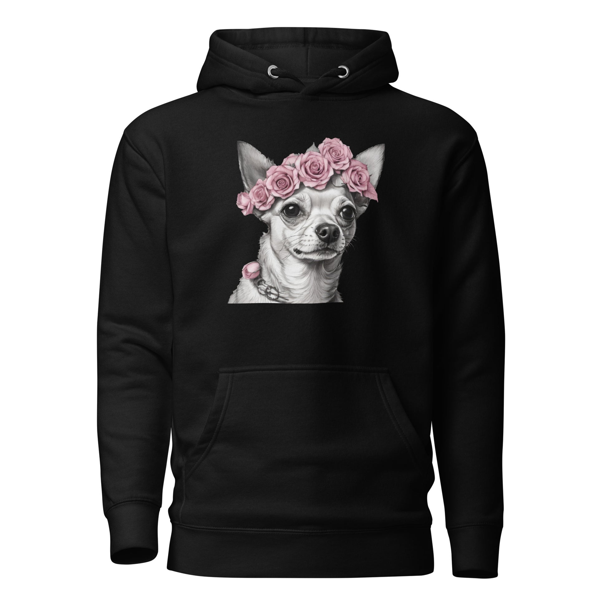 Chihuahua with Pink Rose Wreath Women's Dog Lover Hoodie Black