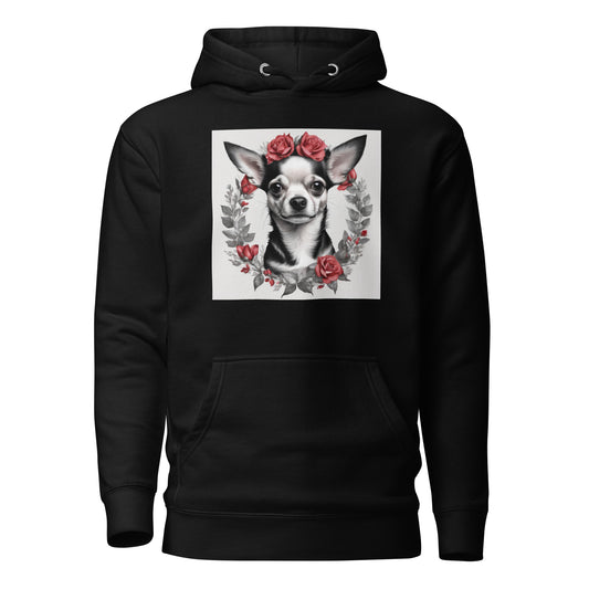 Chihuahua with Red Rose Wreath Women's Dog Lover Hoodie Black