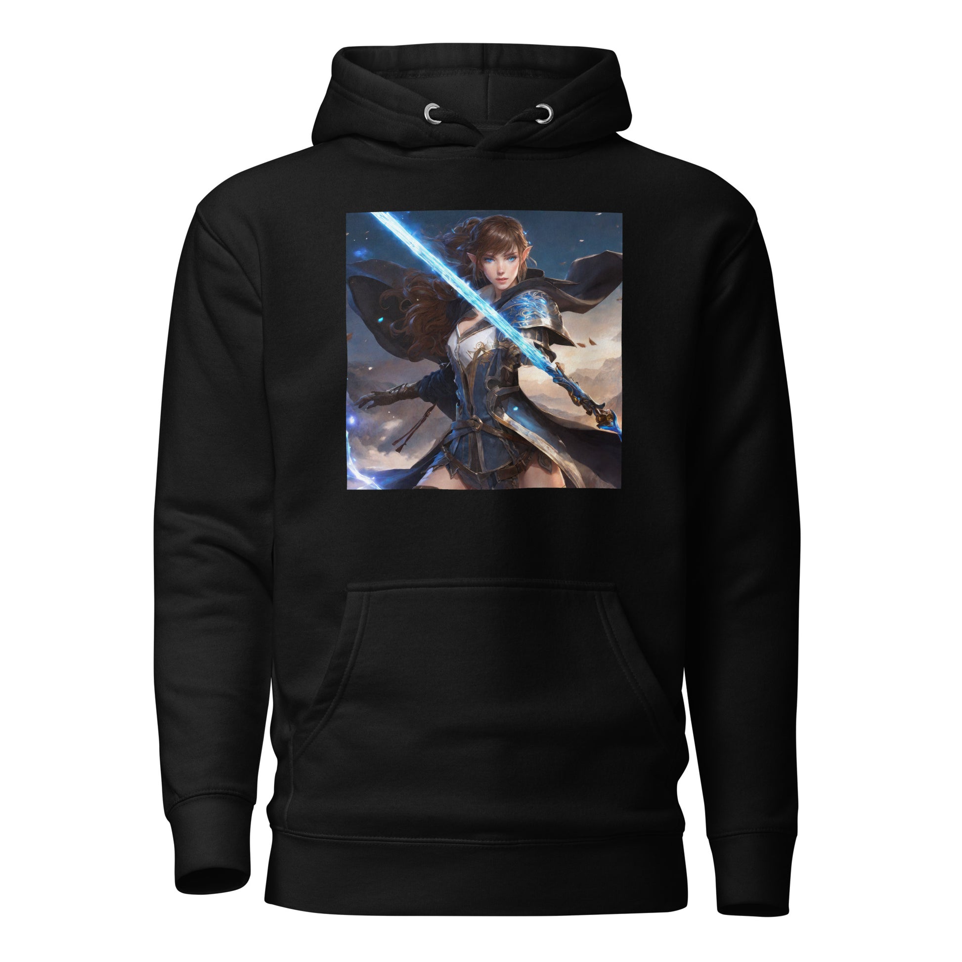 Elven Defender Women's Fantasy Anime Hoodie Black