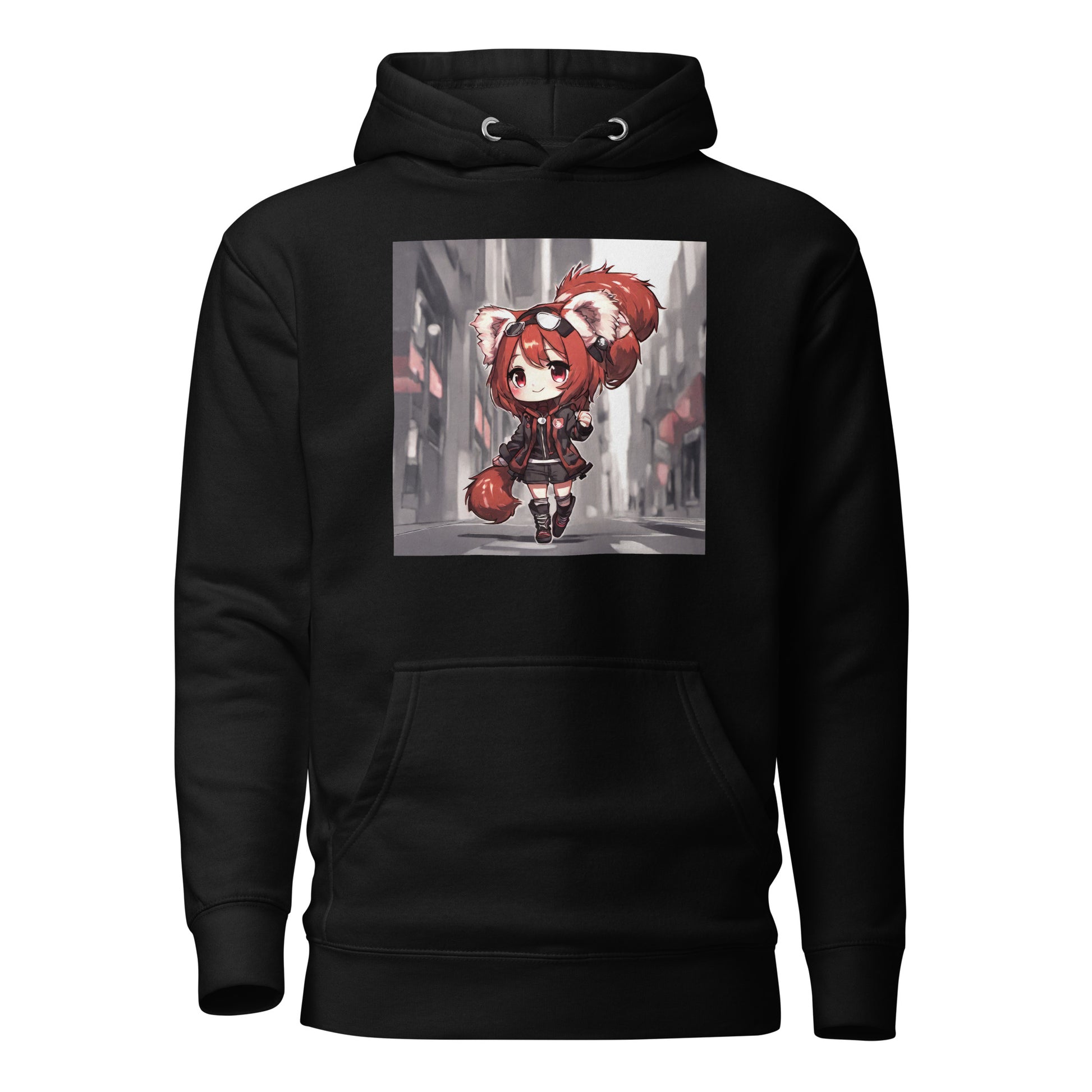 Red Panda Girl Women's Anime Hoodie Black