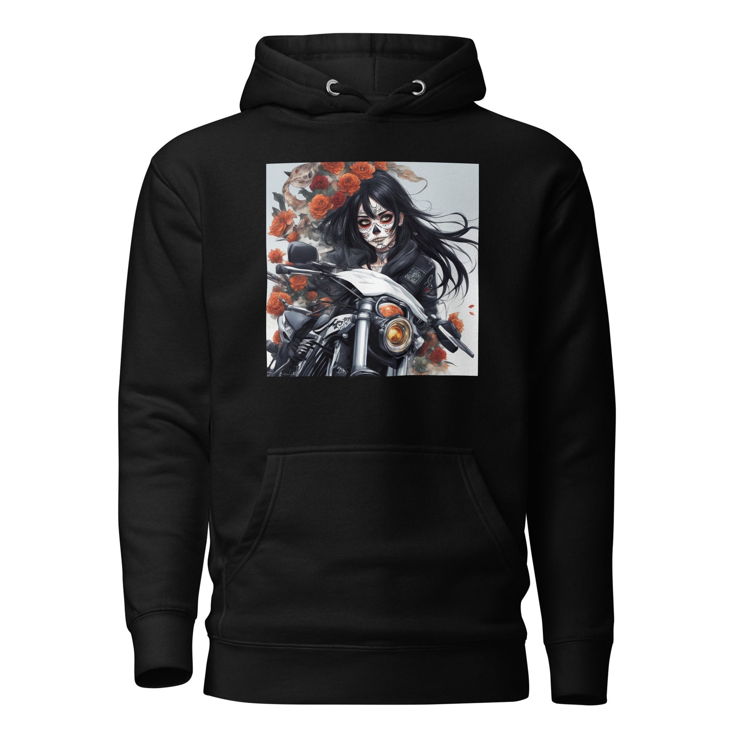 Day of the Dead Biker Close Up Women's Anime Hoodie Black