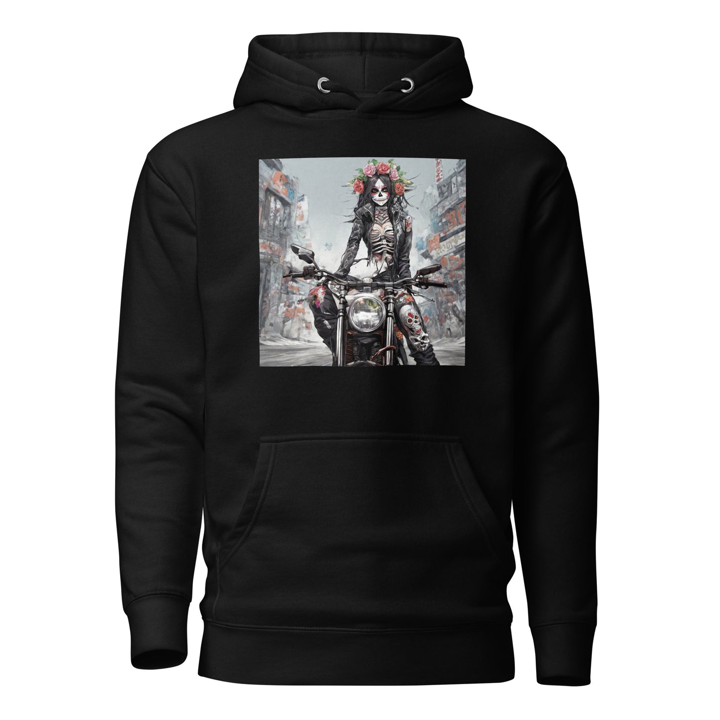 Day of the Dead Biker Women's Anime Hoodie Black