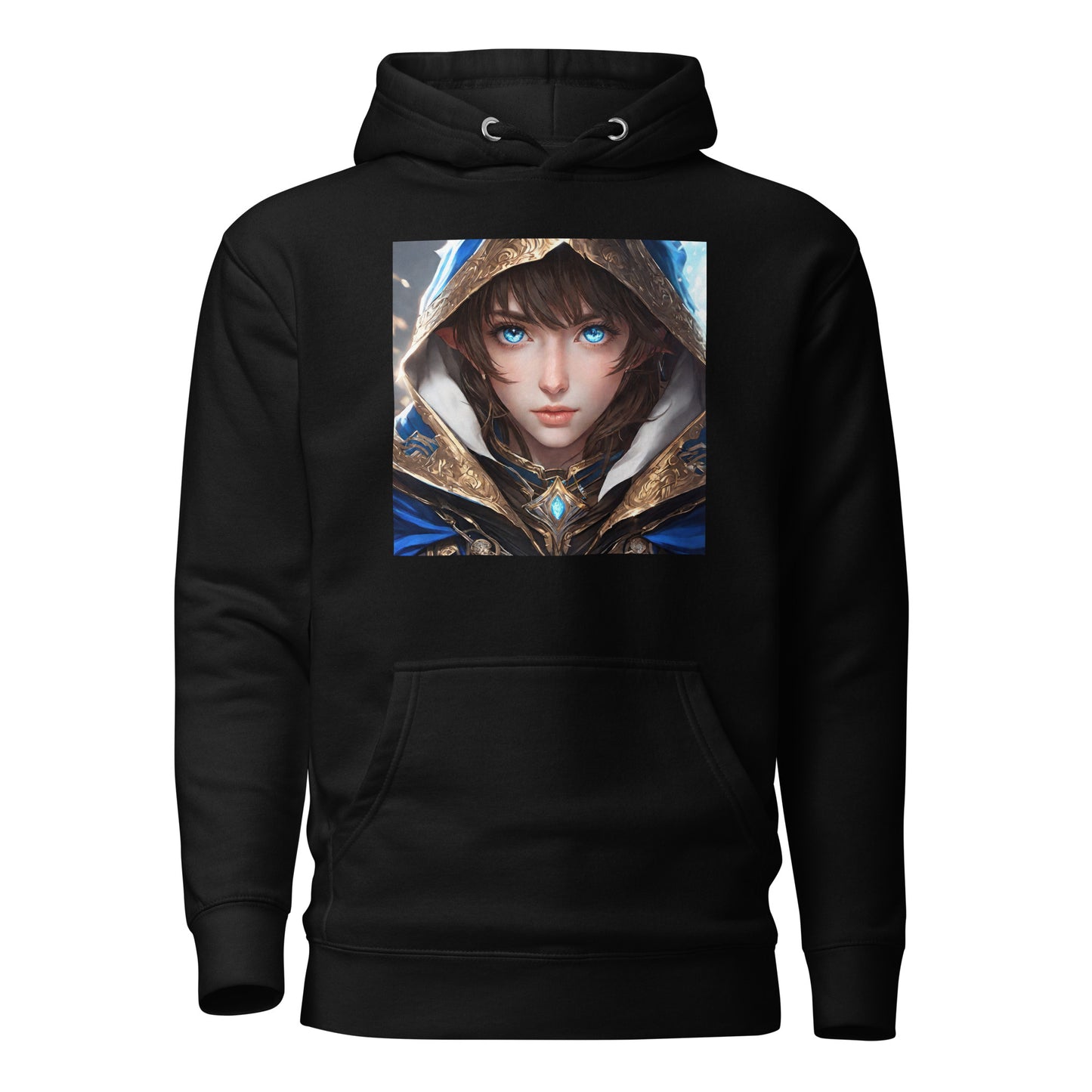 Blue-Eyed Elven Warrior Women's Anime Hoodie Black