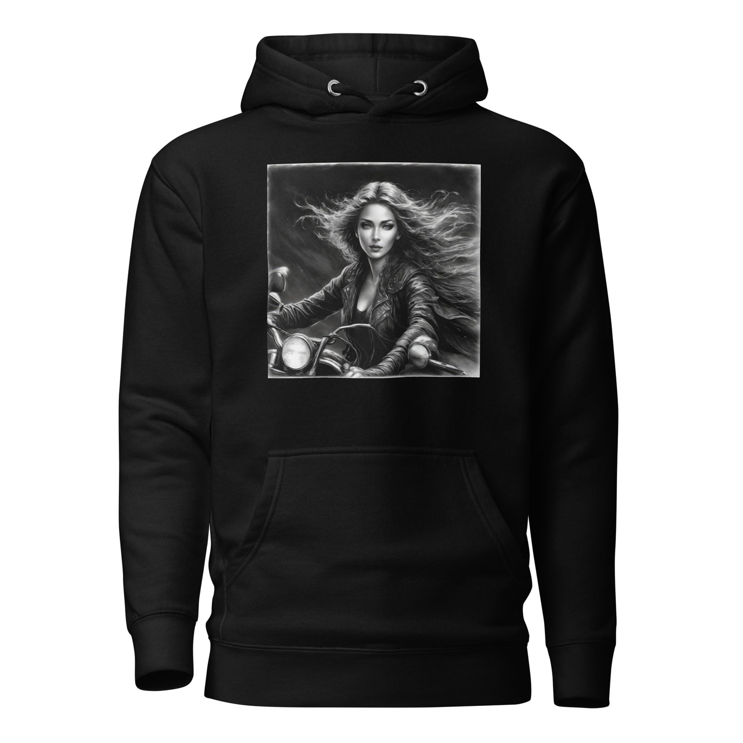 Woman Riding Motorcycle Hoodie Black