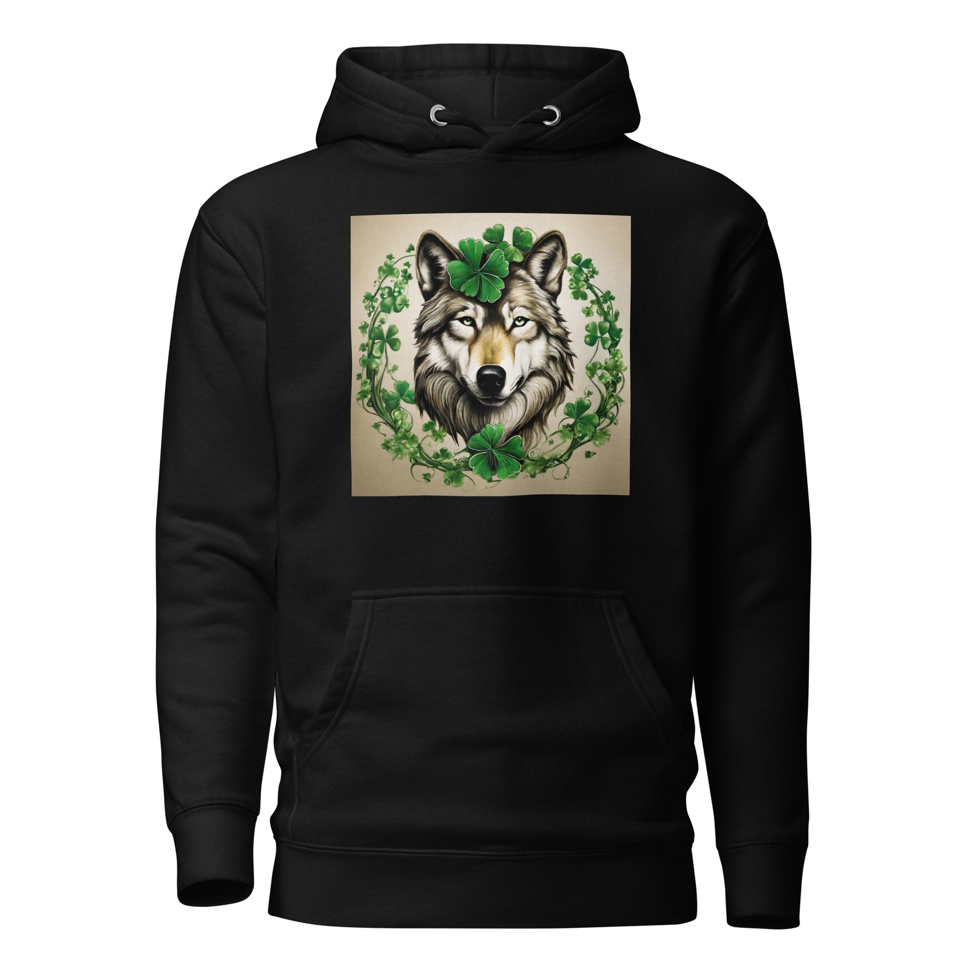 Wolf & Shamrocks Women's St Patrick's Day Hoodie Black