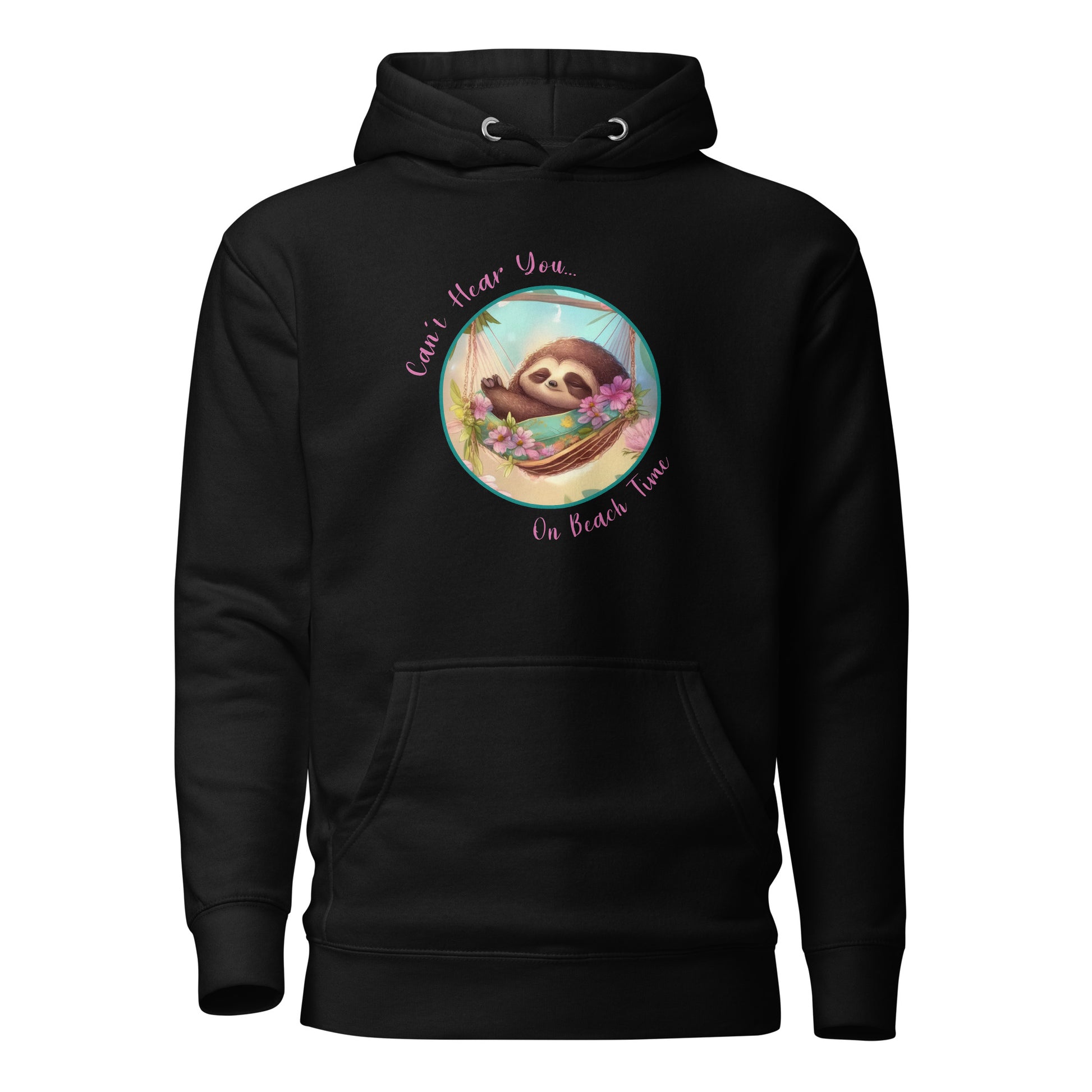 Can't Hear You... On Beach Time Sloth Women's Summer Hoodie Black