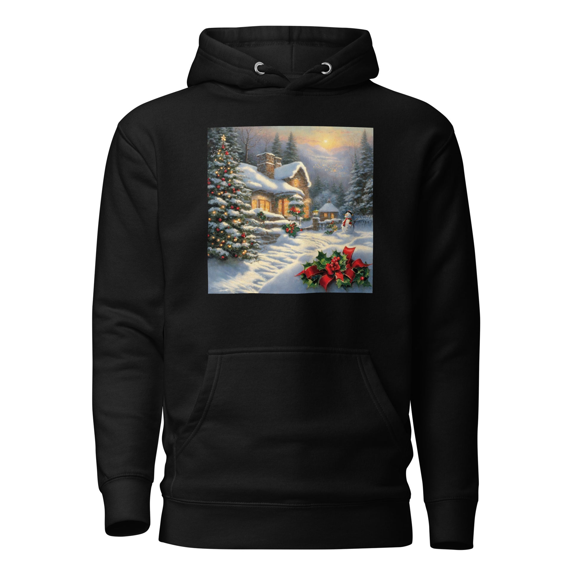 Snowy Winter Scene Women's Christmas Hoodie Black