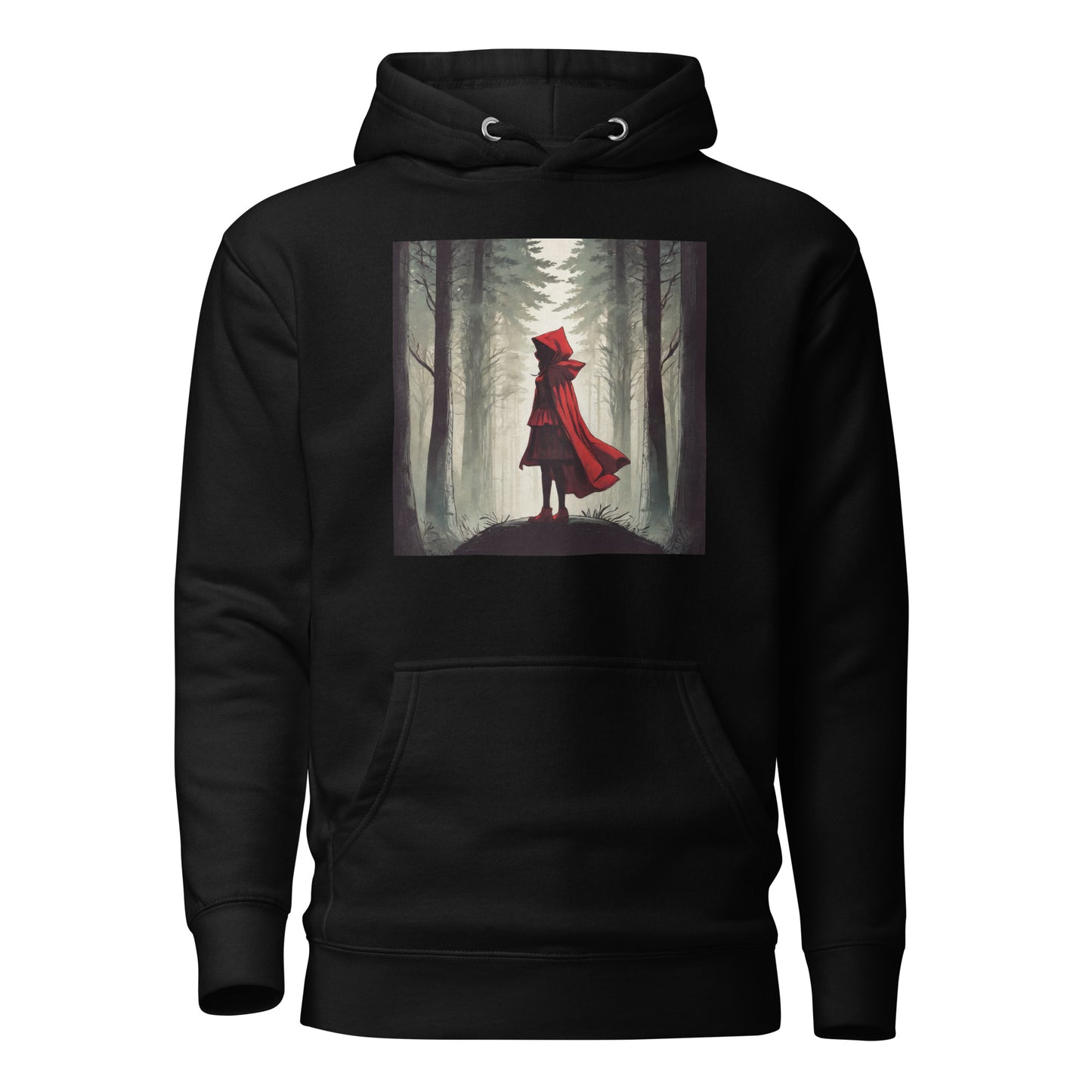 Bold Red Riding Hood in Forest Women's Fairy Tale Hoodie Black