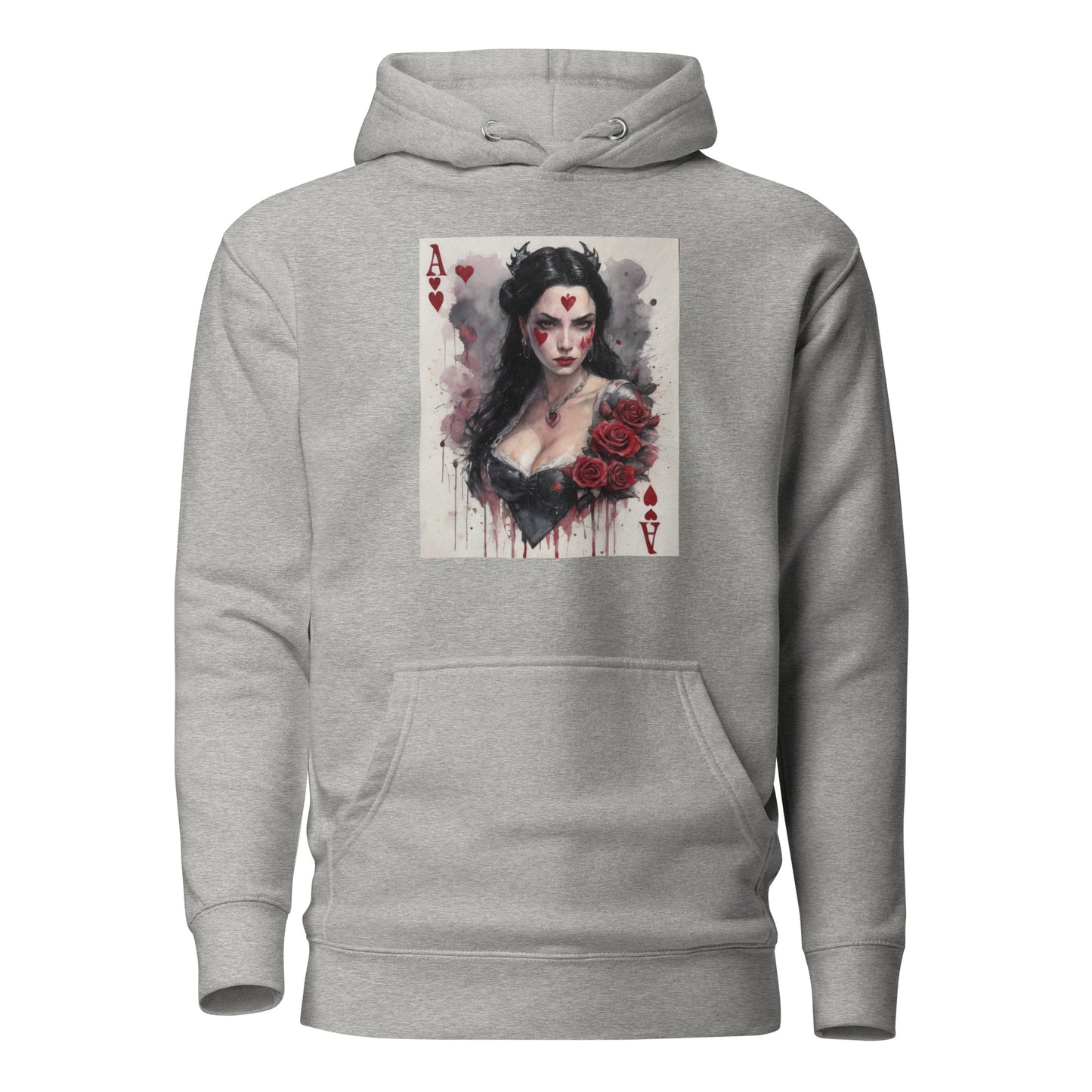 Queen of Hearts Playing Card Women's Hoodie Carbon Grey