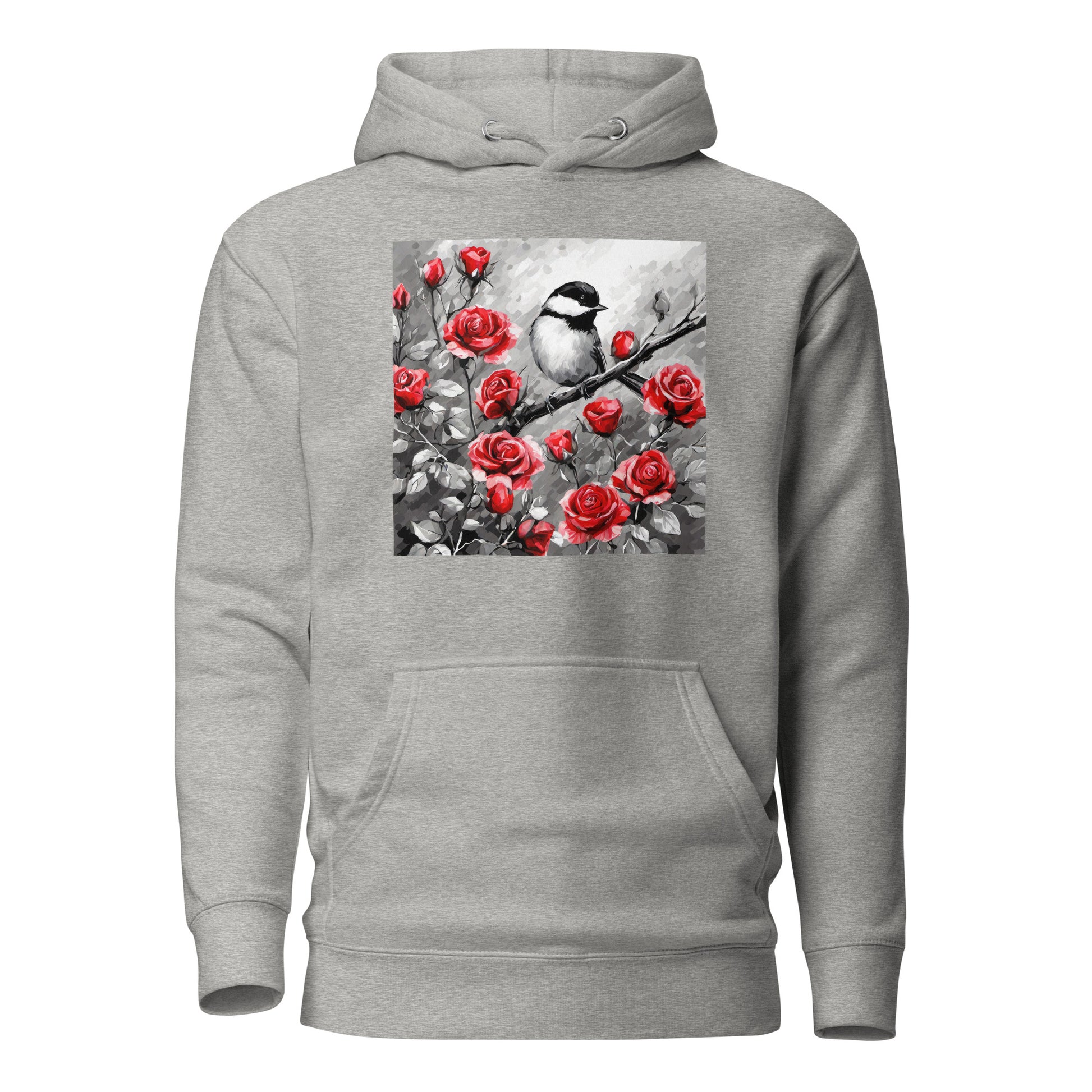 Chickadee Among Roses Women's Bird Lover Hoodie Carbon Grey