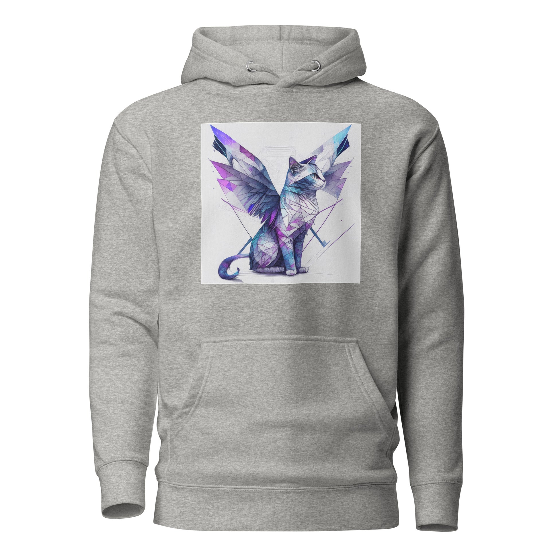 Geometric Cat with Wings Women's Cat Lover Hoodie Carbon Grey