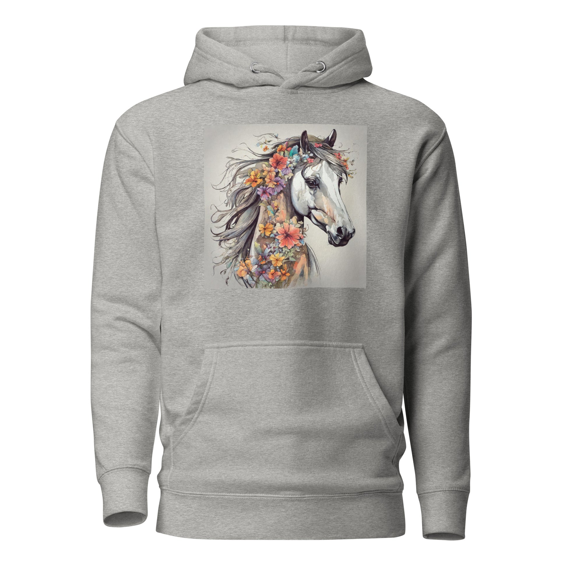 Horse with Flowers Women's Animal Lover Hoodie Carbon Grey