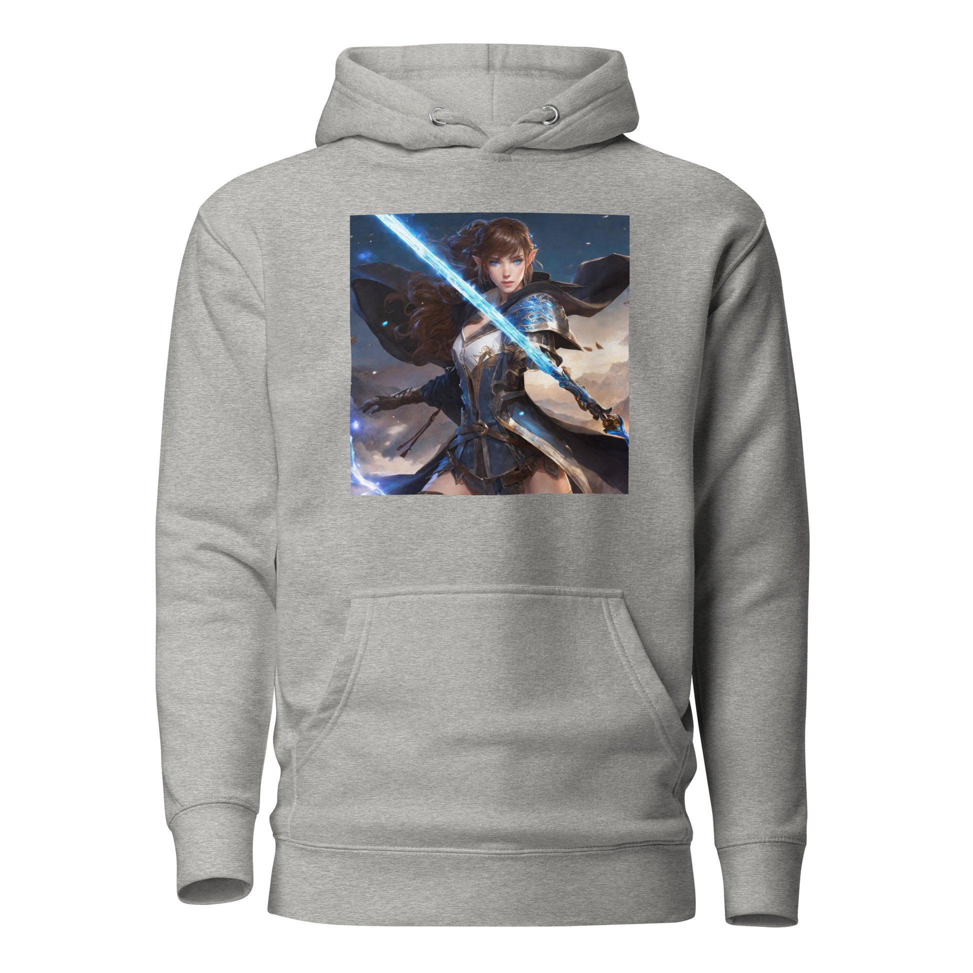 Elven Defender Women's Fantasy Anime Hoodie Carbon Grey