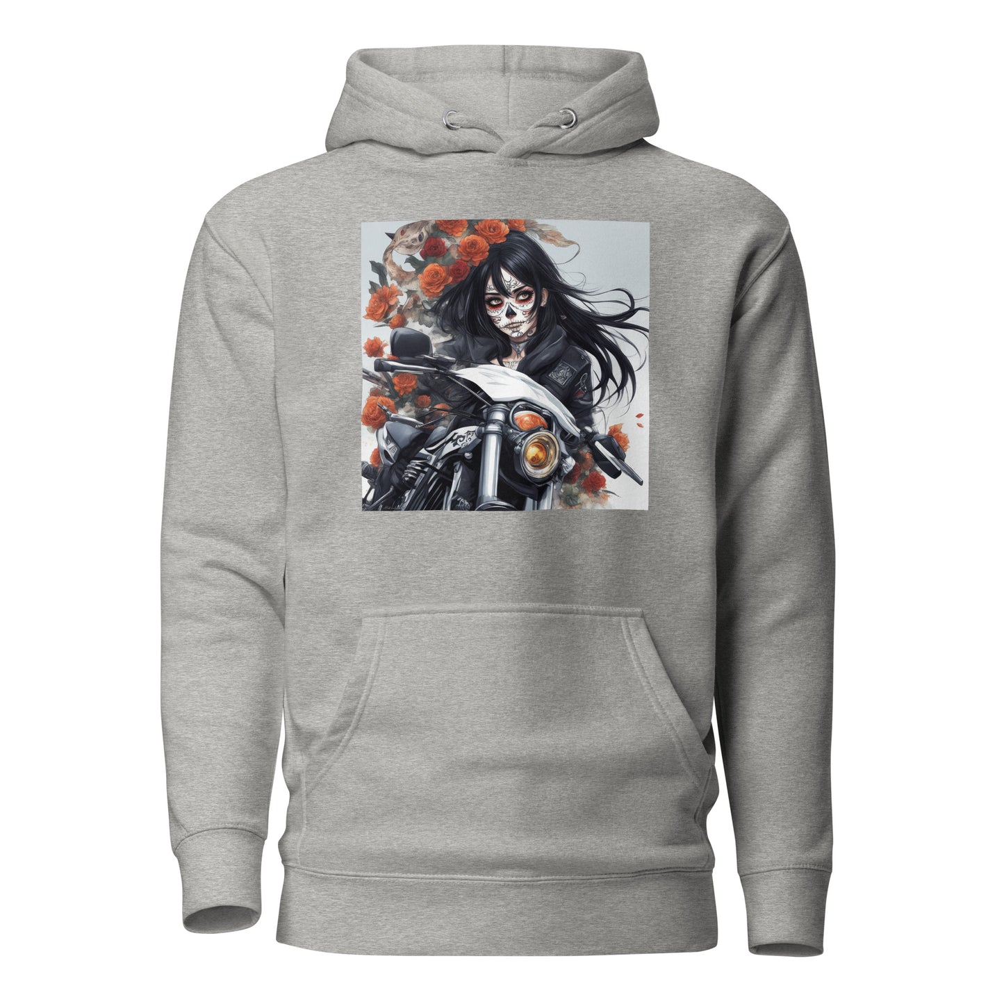 Day of the Dead Biker Close Up Women's Anime Hoodie Carbon Grey