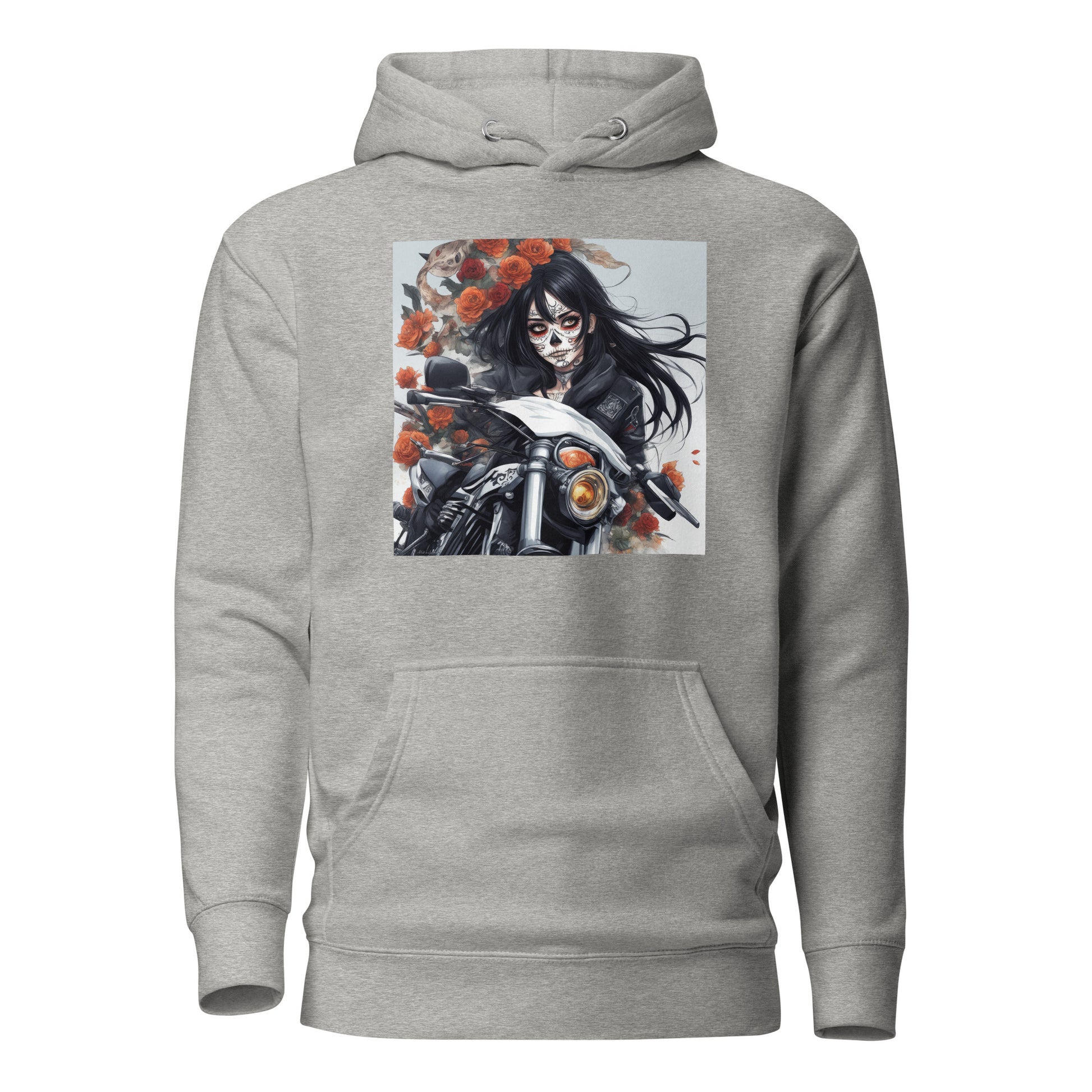 Day of the Dead Biker Close Up Women's Anime Hoodie Carbon Grey