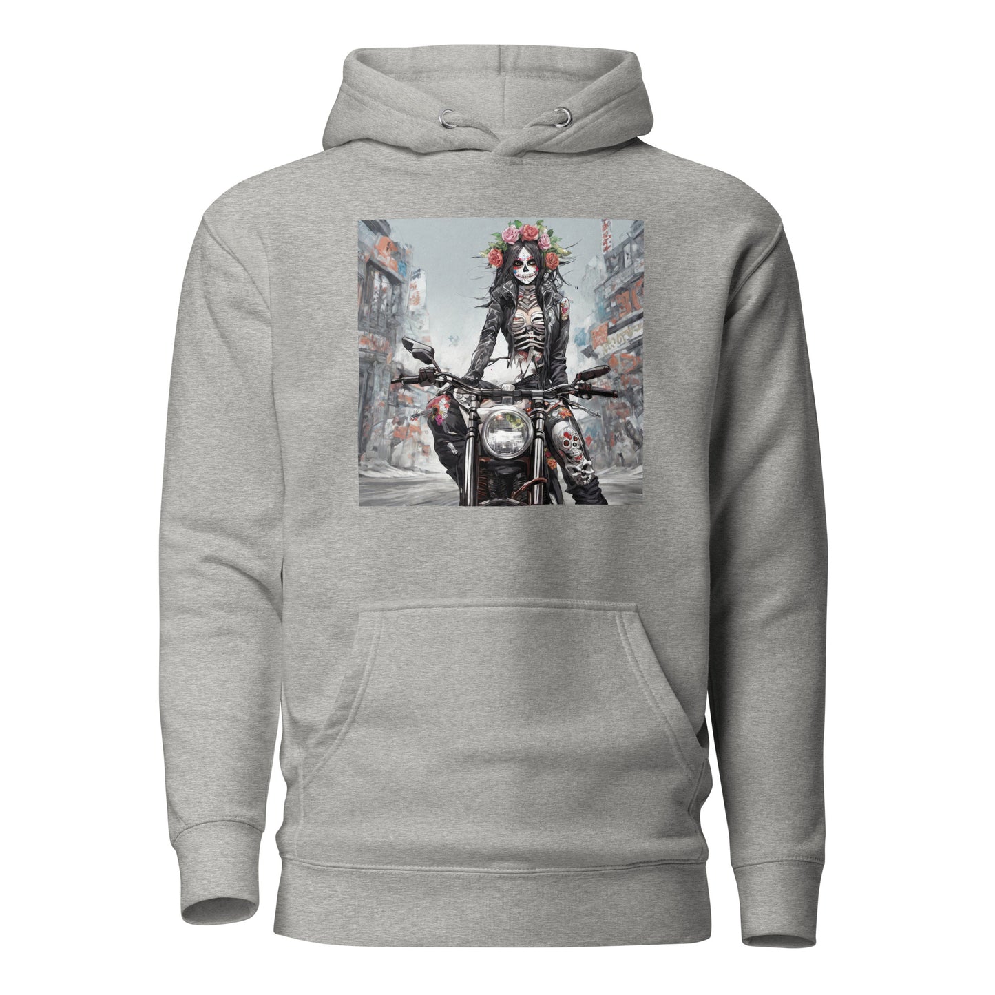 Day of the Dead Biker Women's Anime Hoodie Carbon Grey