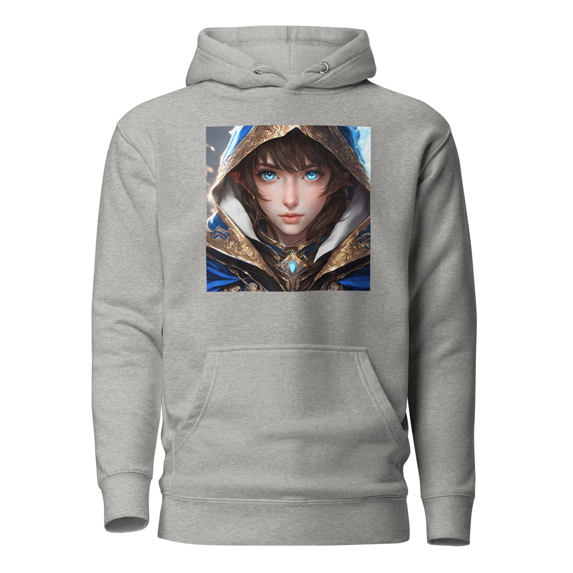 Blue-Eyed Elven Warrior Women's Anime Hoodie Carbon Grey