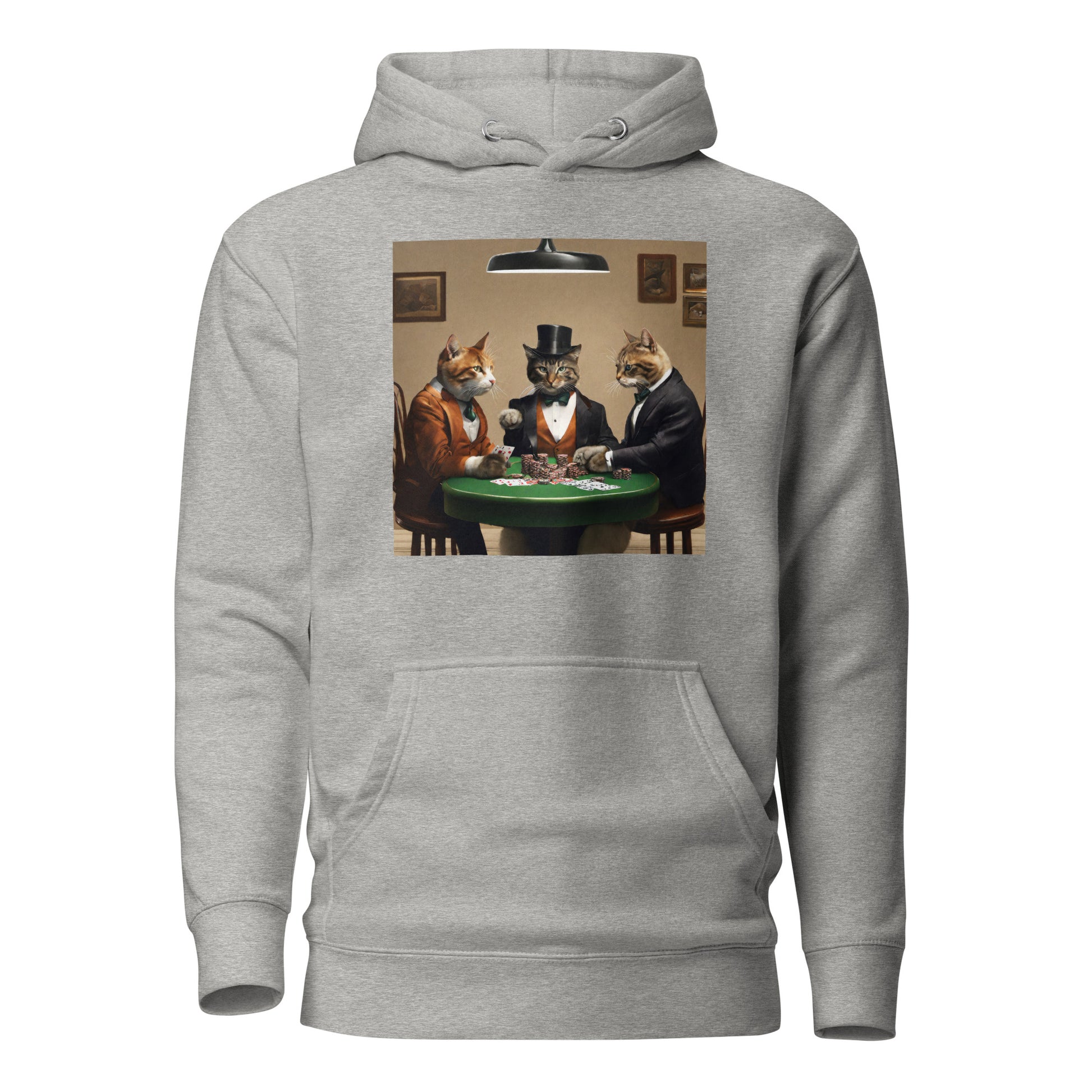 Cats Playing Poker Women's Funny Hoodie Carbon Grey