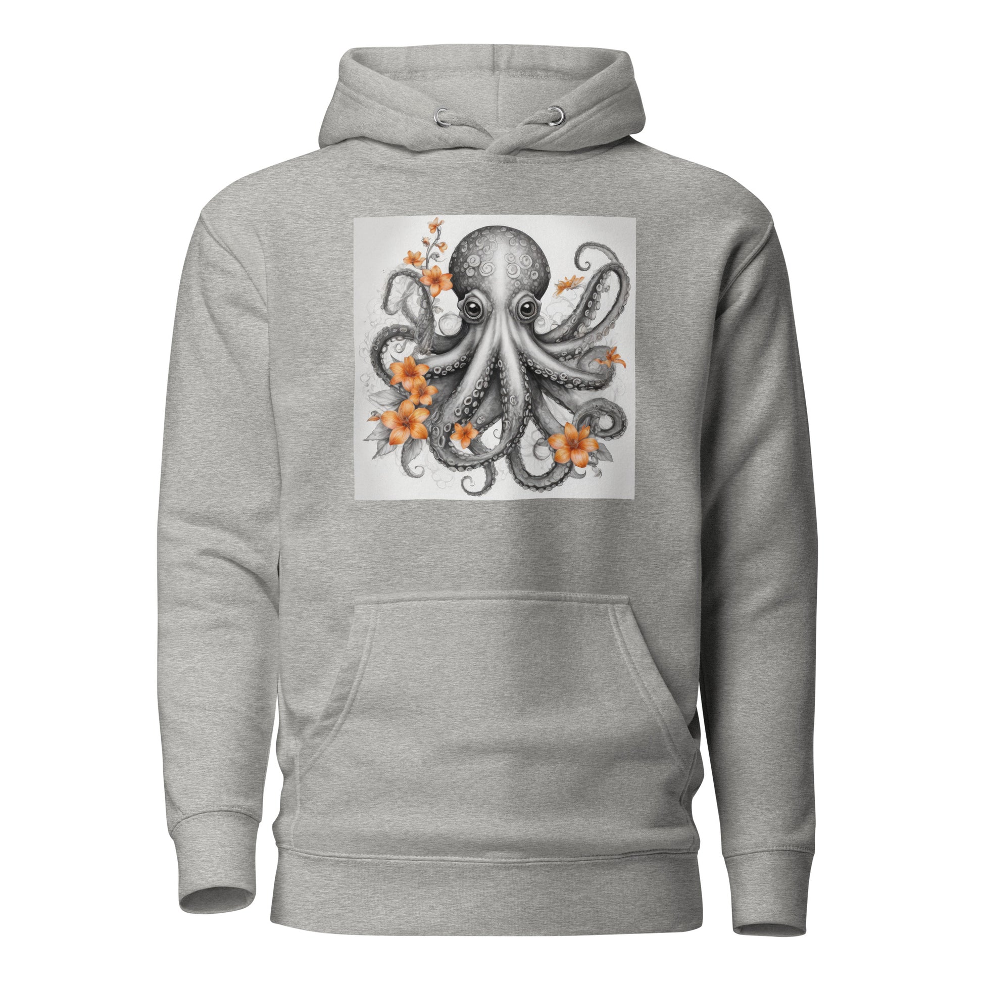 Octopus with Orange Flowers Women's Animal Lover Hoodie Carbon Grey