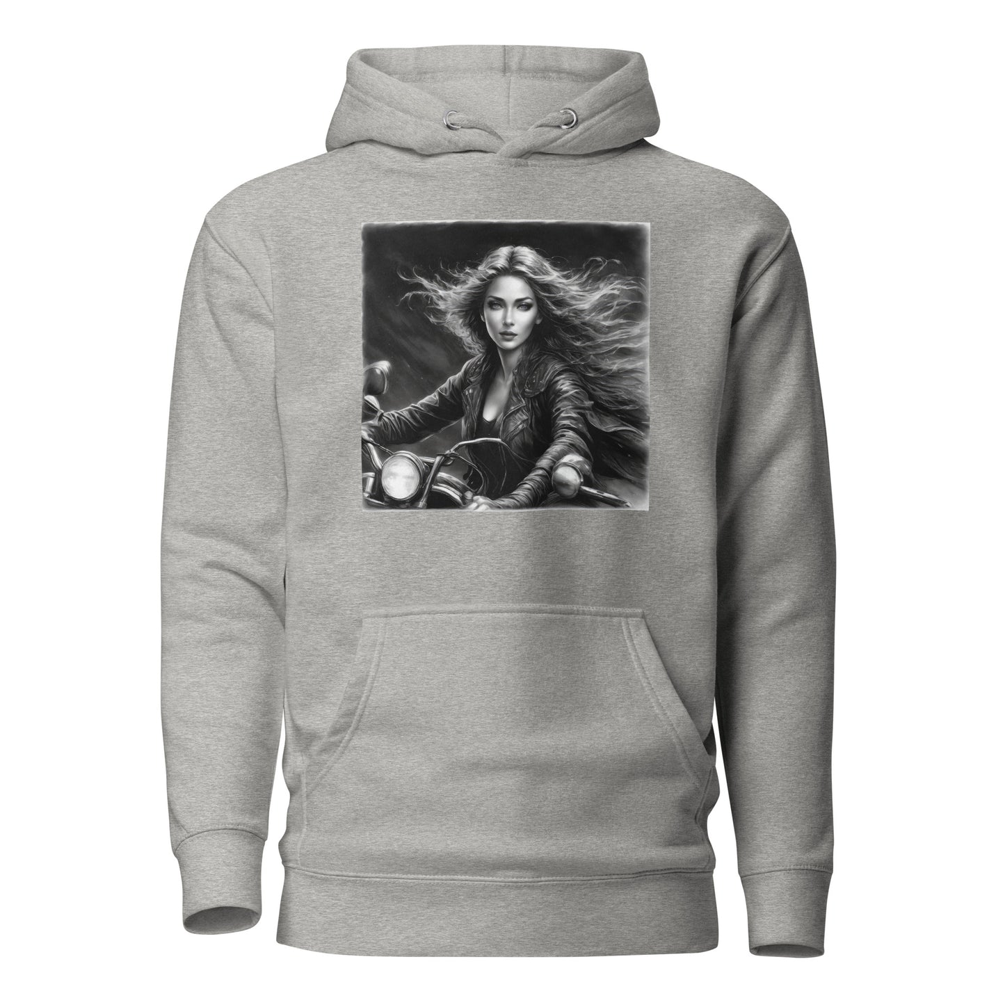 Woman Riding Motorcycle Hoodie Carbon Grey