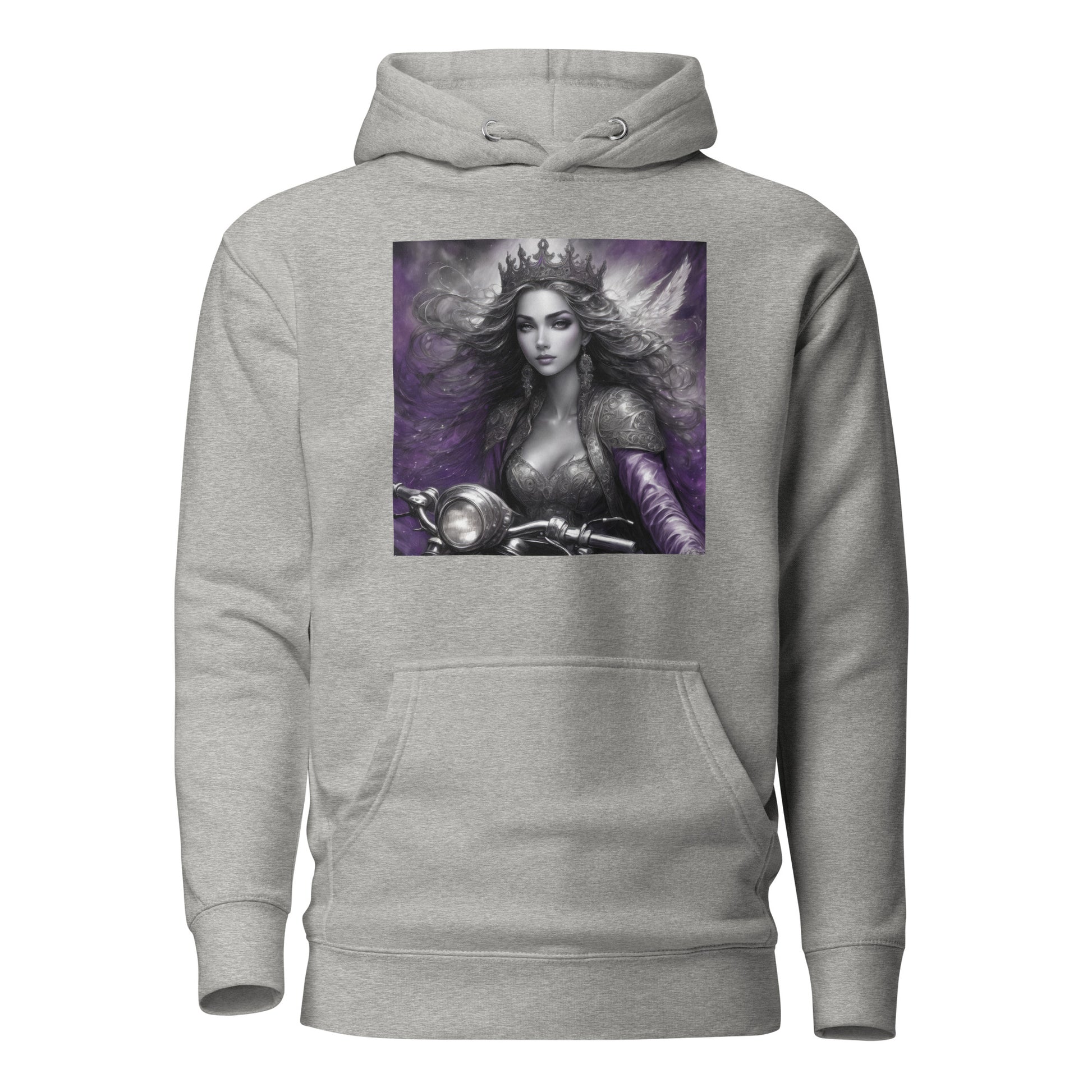 Princess Woman Riding a Motorcycle Hoodie Carbon Grey