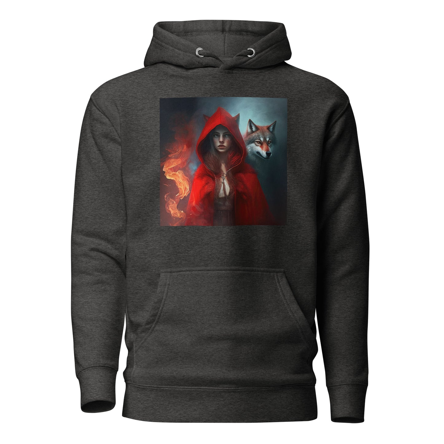 Fiery Red Riding Hood & Wolf Hoodie Charcoal Heather