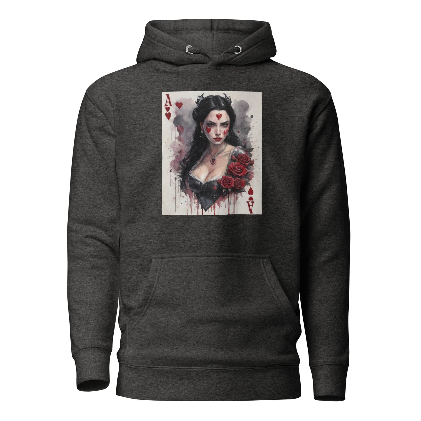 Queen of Hearts Playing Card Women's Hoodie Charcoal Heather