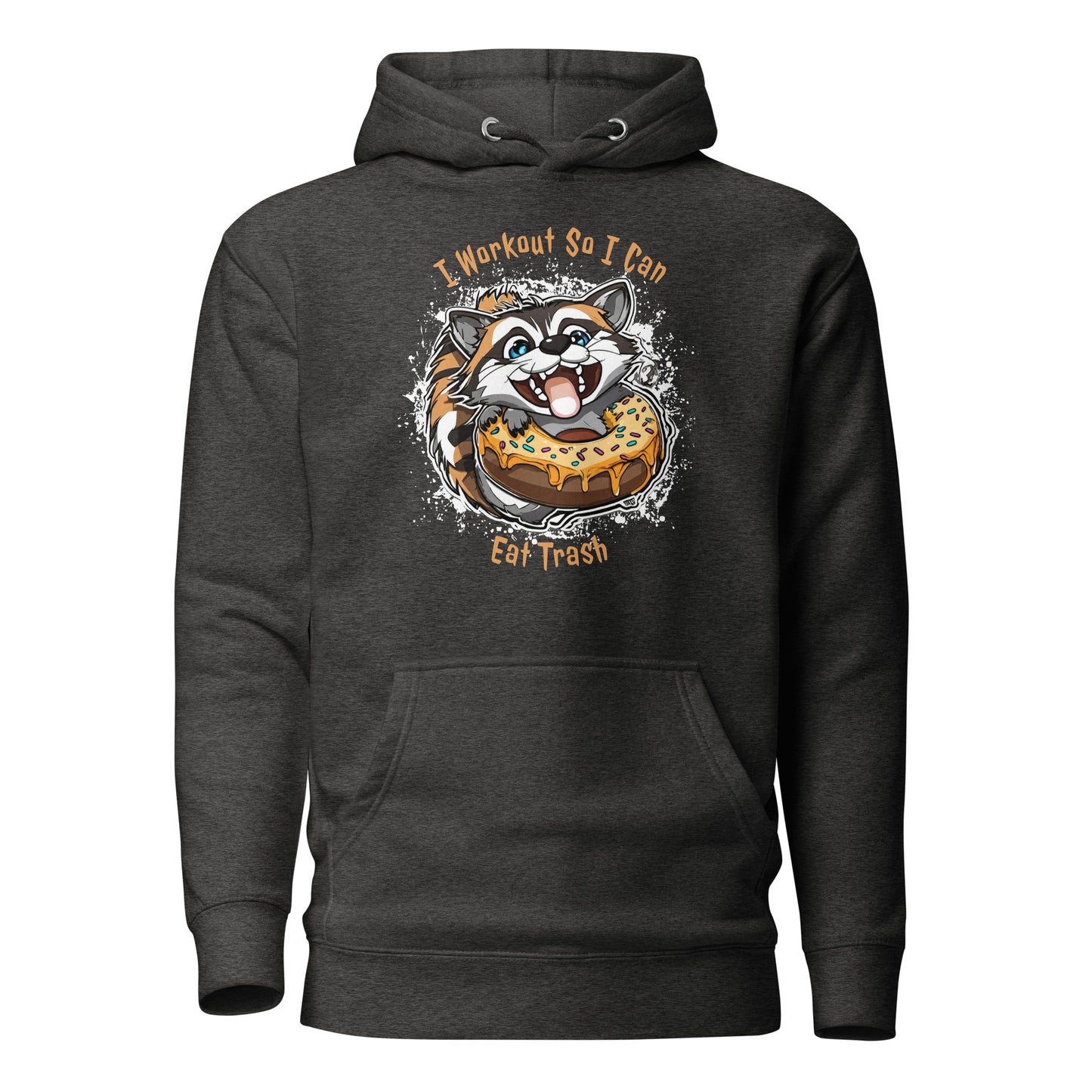 Raccoon Workout Women's Funny Hoodie Charcoal Heather