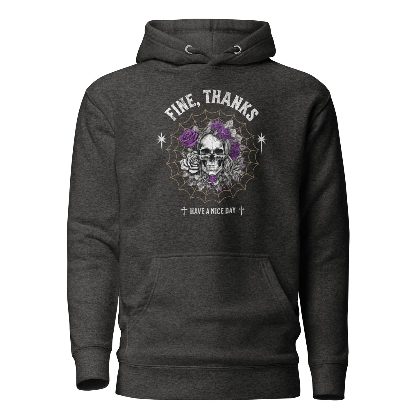 Fine Thanks Skull Women's Funny Hoodie Charcoal Heather