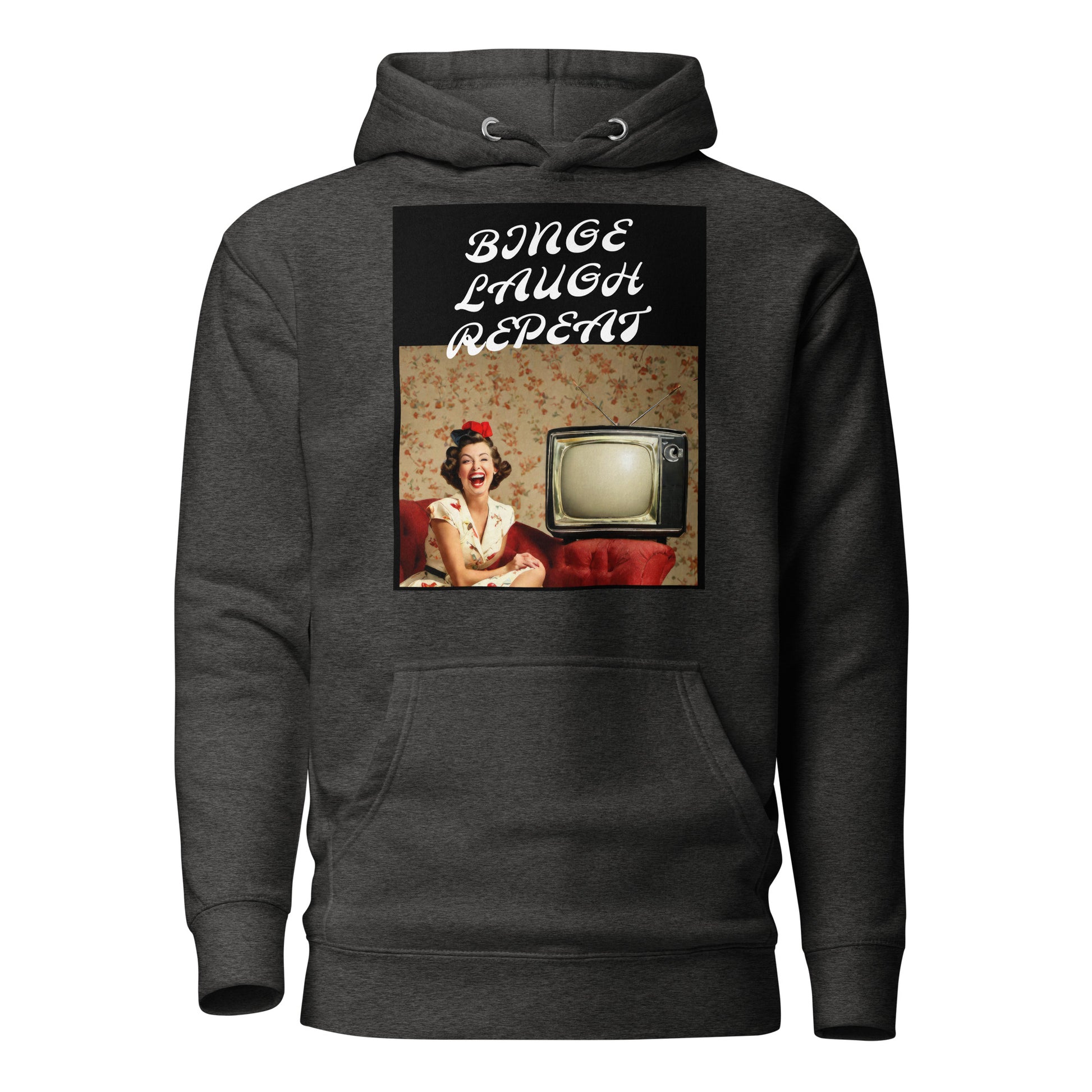 Binge Laugh Repeat Women's Funny Hoodie Charcoal Heather