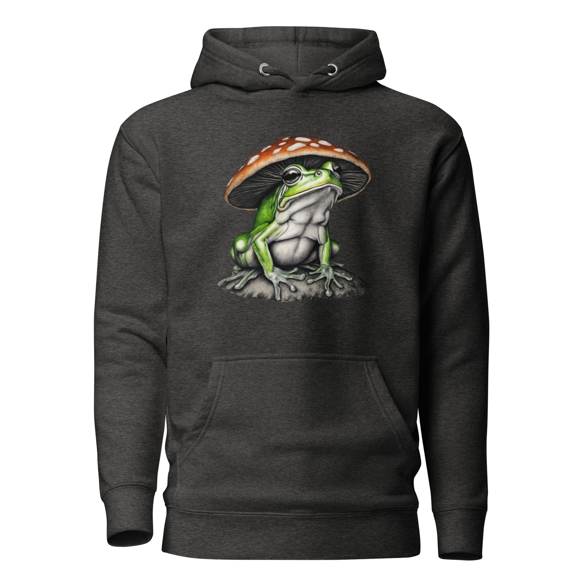 Frog in Shroom Cap Women's Graphic Hoodie Charcoal Heather