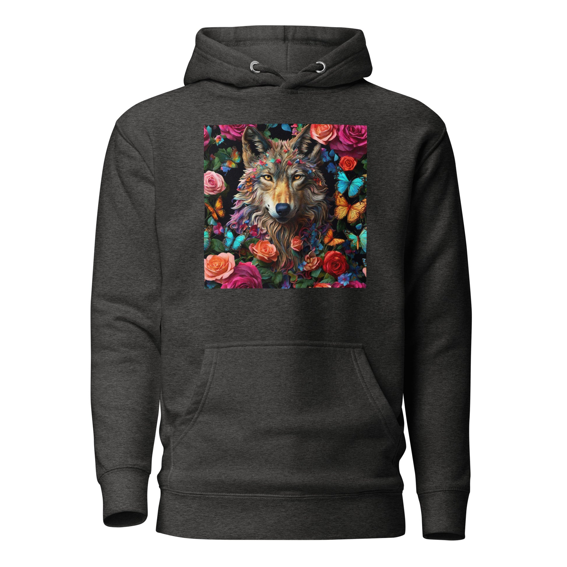 Wolf and Roses Women's Animal Lover Hoodie Charcoal Heather