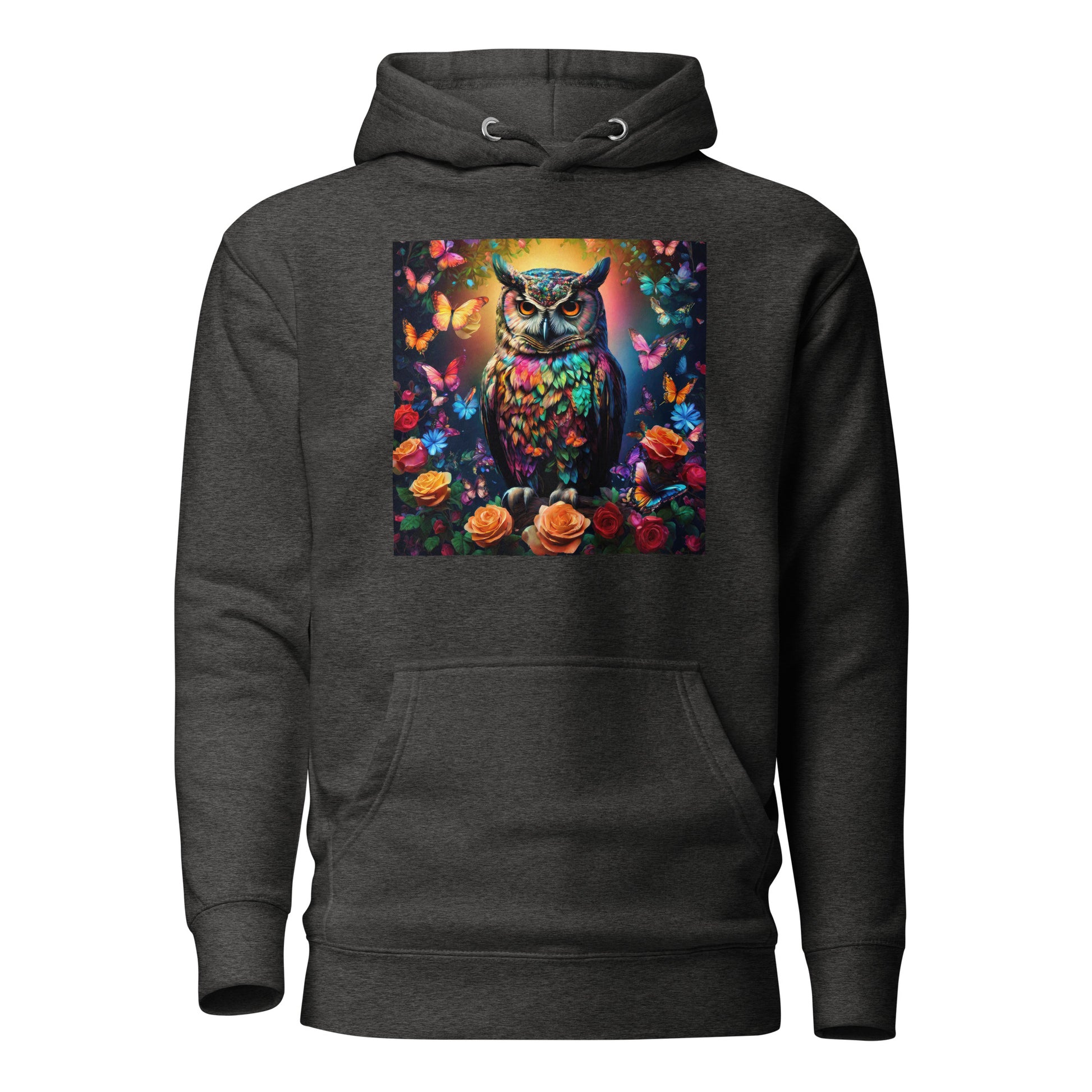 Owl and Roses Women's Animal Lover Hoodie Charcoal Heather