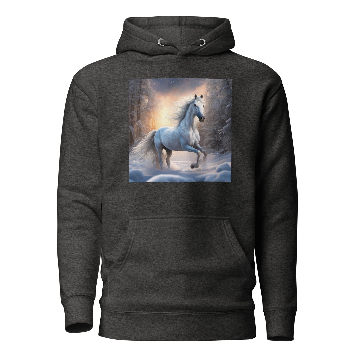 Beautiful White Winter Horse Women's Animal Lover Hoodie Charcoal Heather