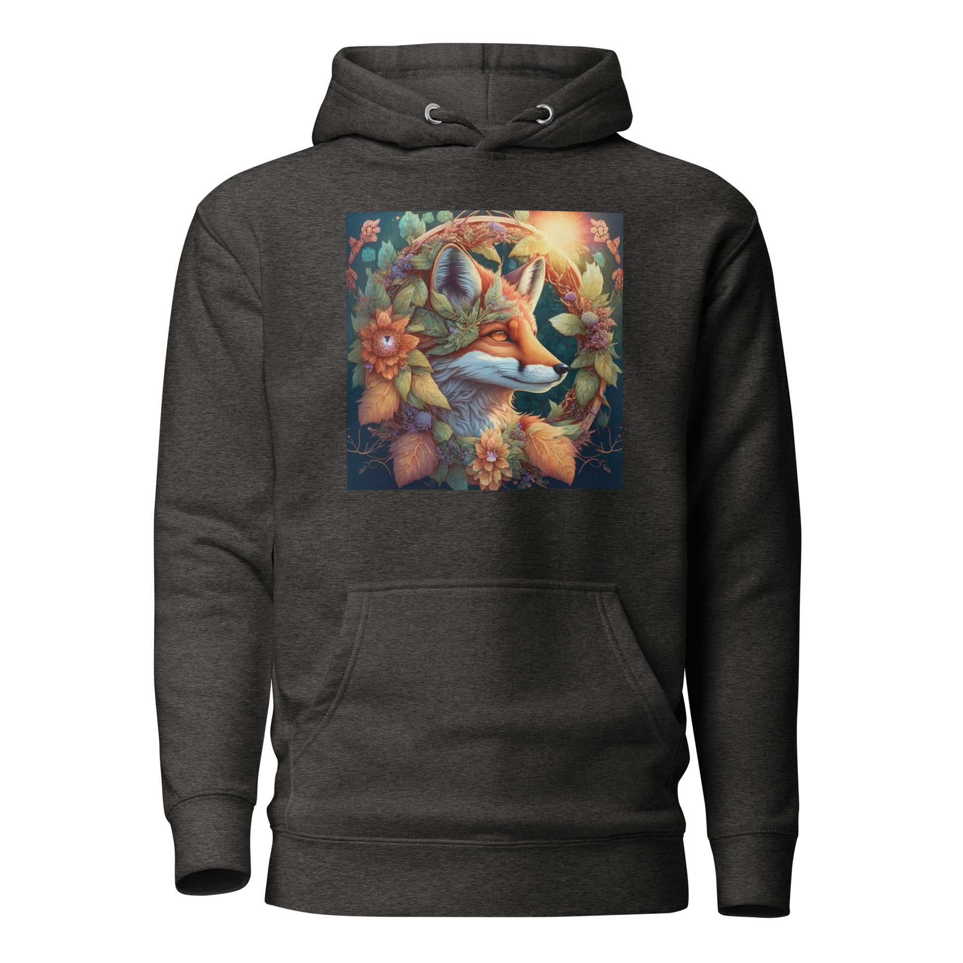 Red Fox Wreath Women's Animal Lover Hoodie Charcoal Heather