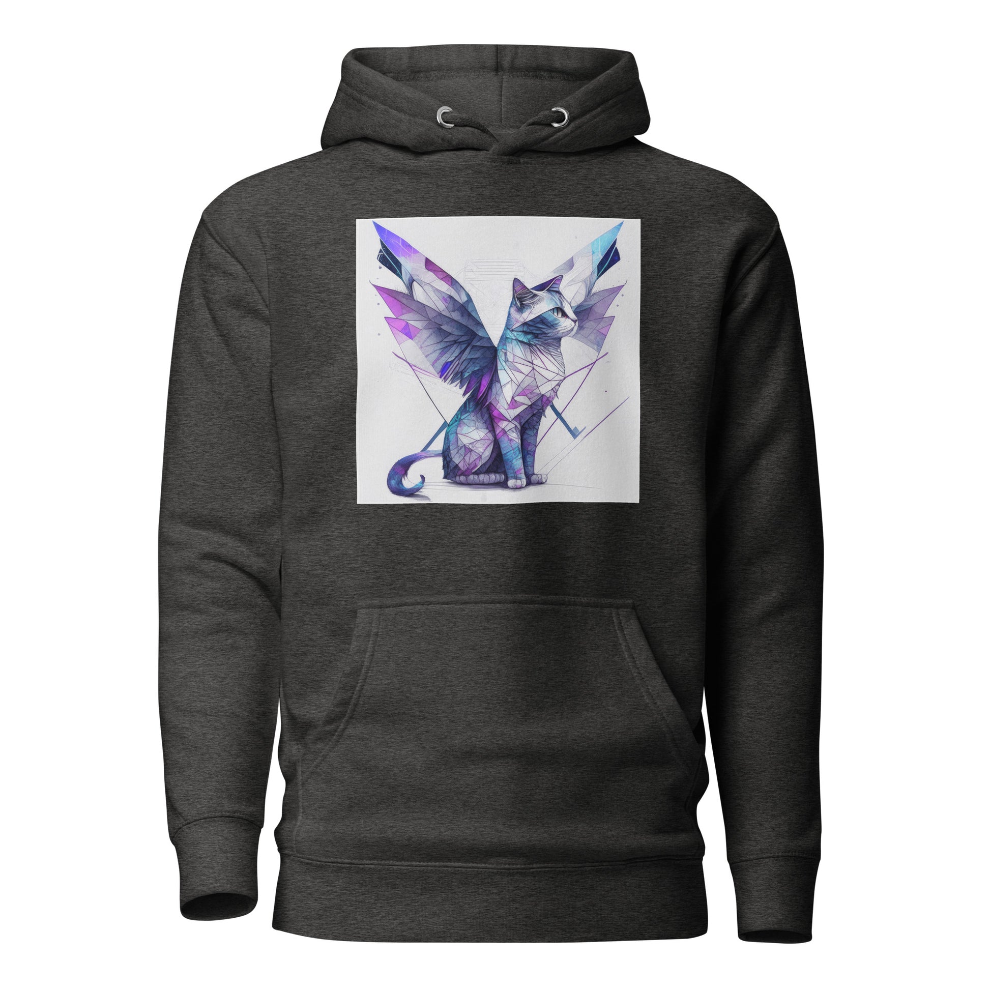 Geometric Cat with Wings Women's Cat Lover Hoodie Charcoal Heather